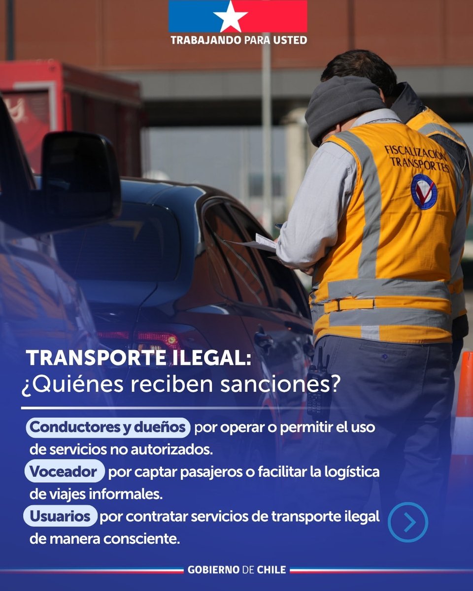 subturismo's tweet photo. 🇨🇱Chile #SeMueveSeguro ✈️🚕

La Ley 21.787 endurece las sanciones contra el transporte informal para proteger a pasajeros y promover un turismo más seguro. 🚖✅

🧳 Preferir transporte autorizado es cuidar tu seguridad y fomentar un turismo responsable. #DisfrutarChile https://t.co/ohk5mbYTK0