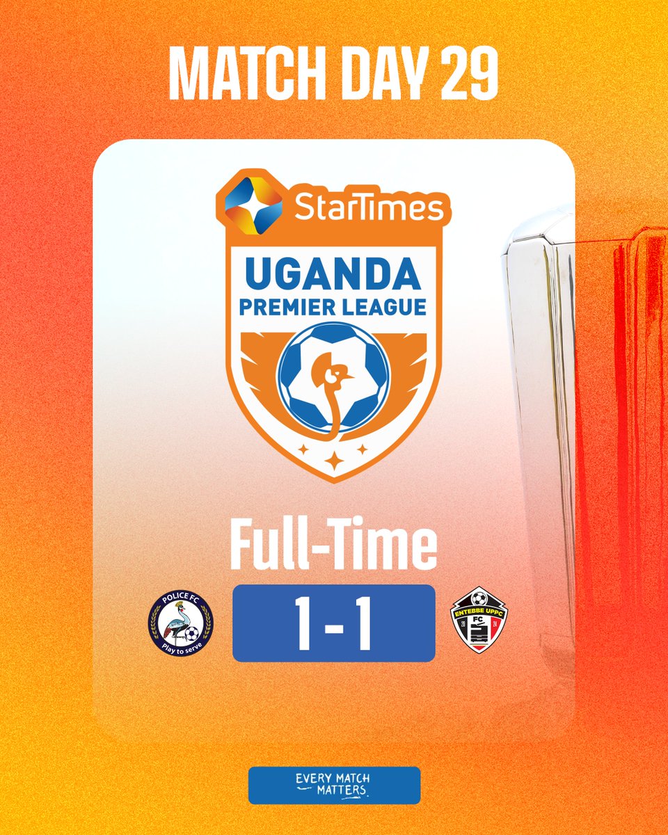 UPL's tweet photo. Full-Time! Police FC 1-1 Entebbe UPPC FC
๐ https://t.co/FwfuF8wicn
#POLEBB | #StarTimesUPL https://t.co/I7scgOiOpU
