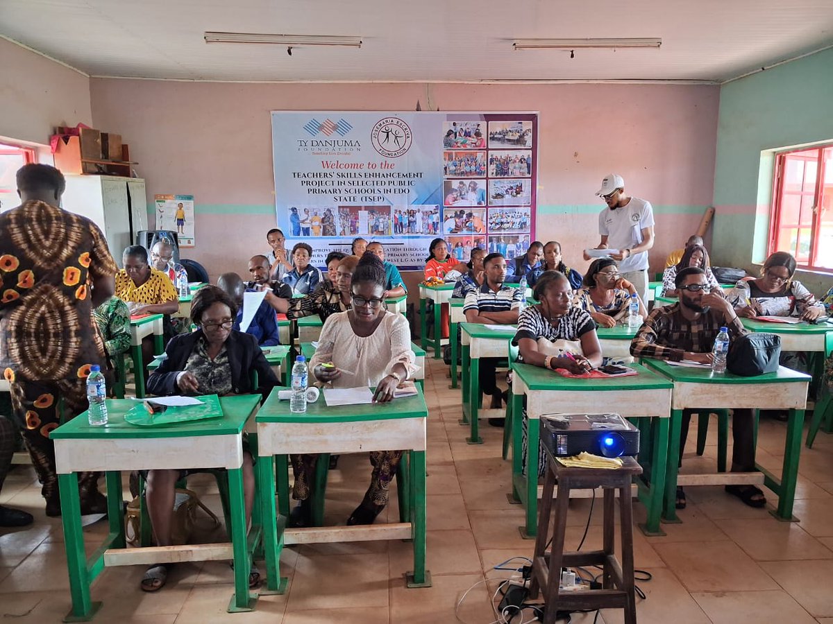 TYDFoundation's tweet photo. In partnership with the Foundation, the Jose Maria Escriva Foundation has commenced the training of the 2026 cohort of primary school teachers, with a total of 60 teachers participating in this year’s programme.

The training is being facilitated by Quality Assurance Officers from the two LGAs, with support from the Edo State Universal Basic Education Board. 
The capacity-building programme is focused on strengthening teachers’ skills in:
Communication skills development, Classroom management, Stress management,  Content delivery strategies,  Technology-enhanced learning & other key areas of professional development. 

The training sessions will be conducted at central locations and across beneficiary schools until the end of the third term.

This intervention is remarkable in building on efforts to improve the quality of education in Esan West and Esan Central LGAs of Edo State since 2023.
#Qualityeducation
#Capacitybuilding
#Teachertraining