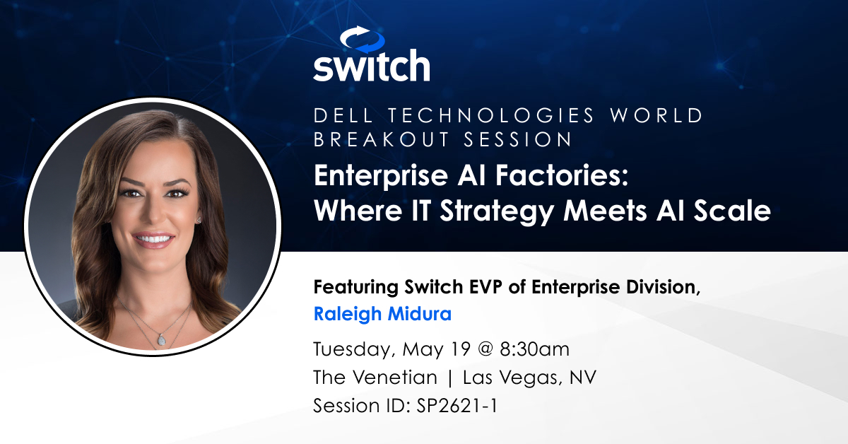 Switch's tweet photo. Starts at 8:30! Head to room Delfino 4105 on the 4th floor for the breakout session: Enterprise AI factories: Where IT strategy meets AI scale featuring @Switch EVP of Enterprise Division, Raleigh Midura. https://t.co/KbC64GPR6R https://t.co/RpqSN0hNxv
