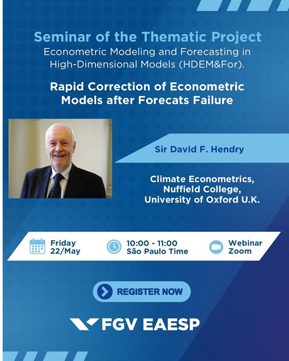 CEQEF's tweet photo. [This Week] Seminar of the Thematic Project – Econometric Modeling and Forecasting in High-Dimensional Models 

The link to google forms is: https://t.co/tw0lv1d9Z5
Data: May 22
Time: 10:00 (São Paulo time)
 New Title: Rapid Correction of Econometric Models after Forecast Failure https://t.co/XMNLFPCiUF