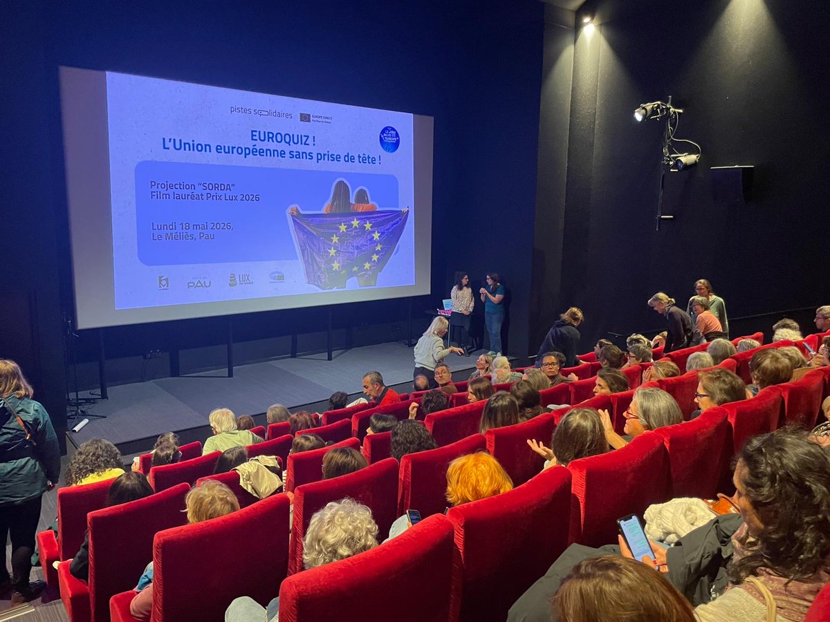 PauEuropeDirect's tweet photo. 🎬 Retour sur la projection de "Sorda", lauréat du @luxaward Prix Lux du Public 2026, organisée dans le cadre de L'EUROPE S'INVITE #JMEurope en partenariat avec Le Méliès de Pau, @Ville_Pau et avec le soutien de @Europarl_FR @Europarl_EN 🇪🇺

@EuropaCinemas @EuroFilmAcademy https://t.co/osZ5AoeGJS