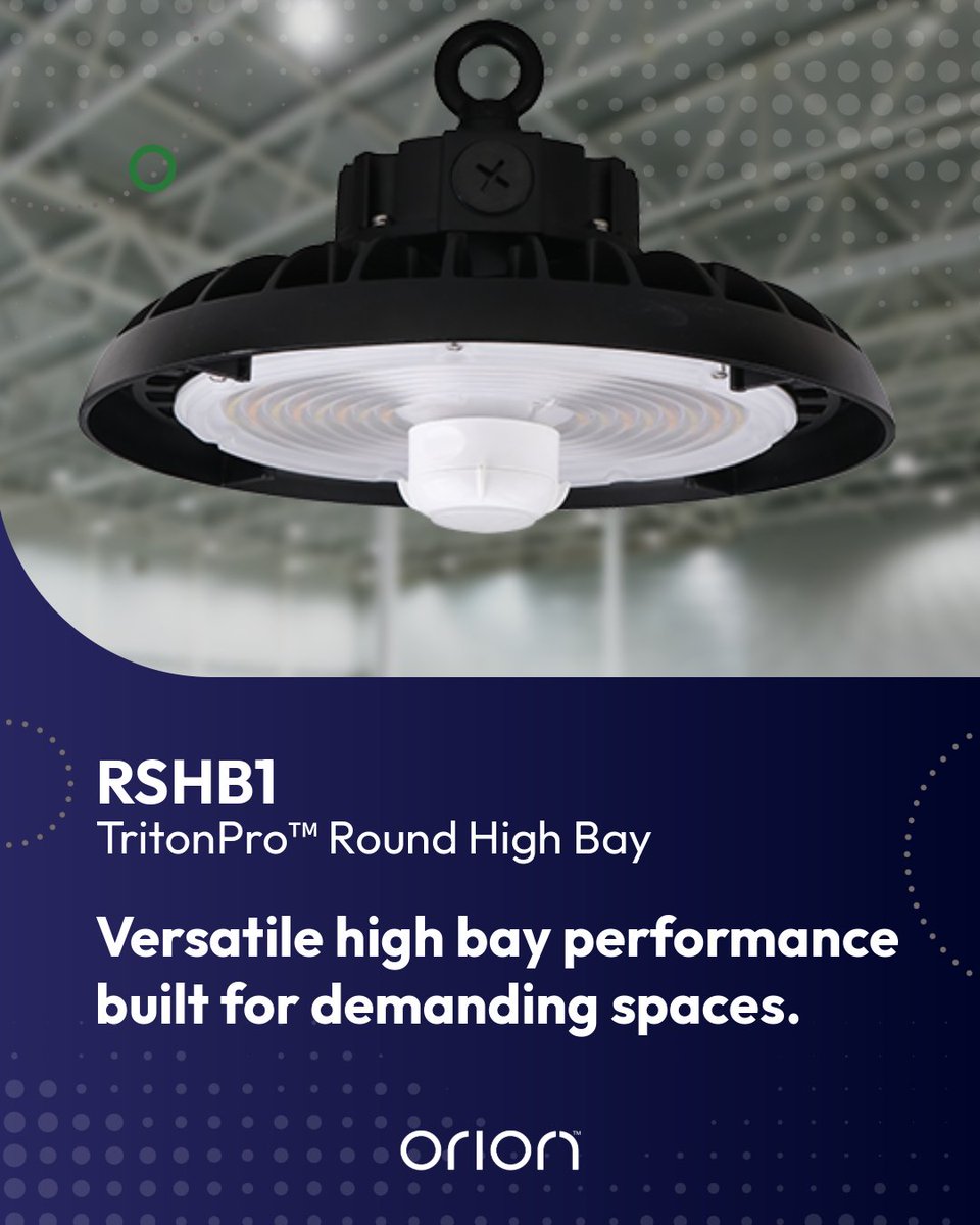 orionlighting's tweet photo. From warehouses to food processing facilities, the RSHB1 Round High Bay delivers versatile performance with field-selectable CCT and lumen output, NSF compliance, and control-ready options.
#OrionLighting https://t.co/GMMn9MmC6w