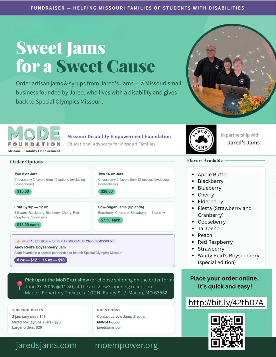 modefoundation's tweet photo. 🍓 What if we told you buying jam and syrup could change a kid's life? 🍓

We are thrilled to partner with Jared's Jams for a fundraiser that's as delicious as it is meaningful.

👉 Place your order here: https://t.co/hFByjncyG0

Learn more about Jared at https://t.co/T9cxVOKYKk https://t.co/FsWdboVDk0