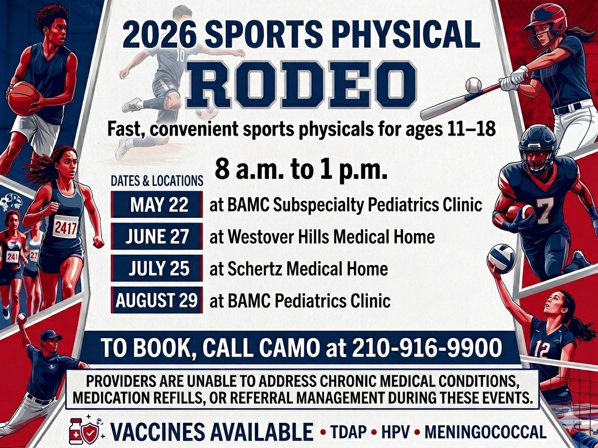JBSA parents: Need a sports physical? ⛹️‍♂️

Check the flyer to find the event closest to you. https://t.co/edUSTUMUi1