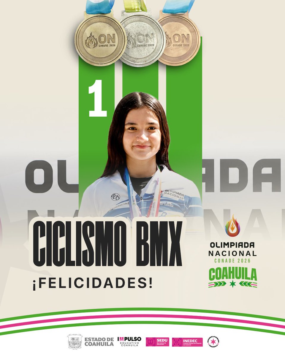 manolojim's tweet photo. ¡Coahuila sigue haciendo historia en la Olimpiada Nacional CONADE 2026! 🤠💪🏼 Nuestr@s atletas siguen demostrando que aquí hay talento y disciplina, al conquistar medallas de oro, plata y bronce. (1/3) https://t.co/bAiAuhgInl