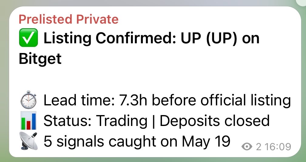 prelisted_io's tweet photo. ✅ PUBLIC CONFIRMATION: $UP (Superform) listed on #Bitget

📡 Detection lead: 7.3h
🛰️ 5 on-chain signals
⚠️ No CoinGecko ID at detection

Early signals don’t always arrive with perfect metadata.
Sometimes the strongest clue is simply repeated exchange flow behavior.

Proof below ↓
#crypto #cryptoalpha #onchain #web3