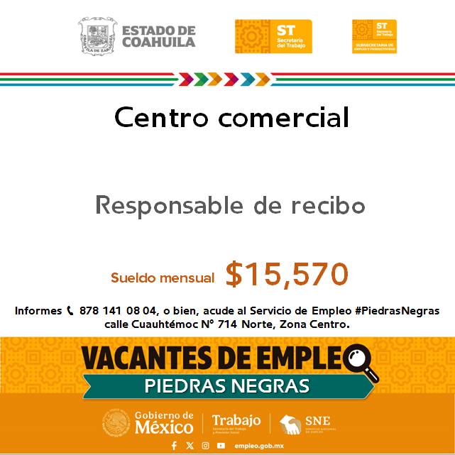 SNEPIEDRAS's tweet photo. 📢Vacante de empleo en #RegiónNorte  #PiedrasNegras
 
📌 Servicio de Empleo #PiedrasNegras
 📍 Dirección: Cuauhtémoc N° 714 Norte, Zona Centro
📞 Informes: 878 141 08 04

Contáctanos hoy mismo.  
#Coahuila https://t.co/0pzcGJ1WiS