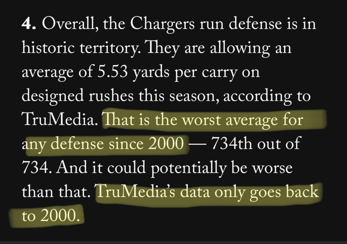 RyanDePaul's tweet photo. I genuinely think people will look back at Justin Herbert’s 2022 season differently in a few years. I think of it as one of the biggest carry jobs in NFL history.

Playing nearly the entire season with fractured rib cartilage and a torn labrum would already be enough. 

But, doing it while attached to one of the worst defense/coaching combinations modern football has ever produced makes the 10-win season borderline impossible.

But because the season ended with a playoff loss, Herbert got blamed for months despite playing a game where:
• He didn’t turn the ball over once.
• The Chargers RBs combined for 7 rushing yards in the second half.
• The Jaguars scored on EVERY second-half drive.

Most QBs in that situation aren’t blowing a playoff lead.
They’re usually eliminated from contention by Thanksgiving and have a Top-5 pick in the upcoming draft.