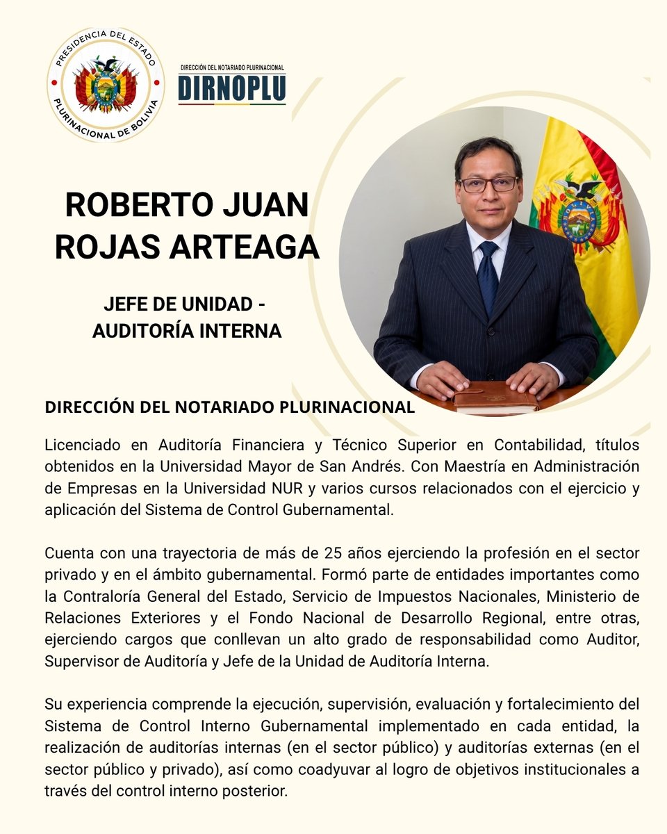 DirnopluB's tweet photo. #DirnopluTeInforma 🔊
📌Roberto Juan Rojas Arteaga asume la Jefatura de Auditoría Interna de la Dirección del Notariado Plurinacional #Dirnoplu.
#SiempreBolivia 🇧🇴 https://t.co/YKZLLNFh6K