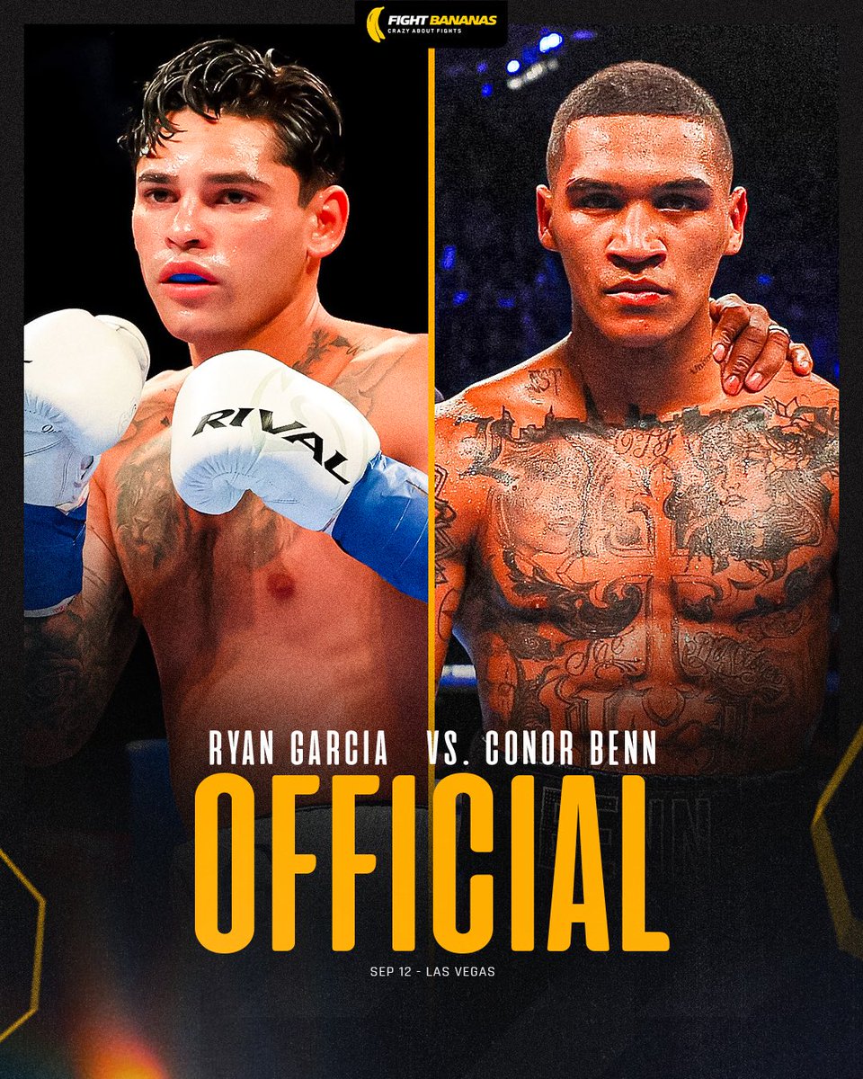 FightBananas's tweet photo. Ryan Garcia will be fighting Conor Benn in Las Vegas on September 12th in the first defence of his WBC welterweight title 😱 https://t.co/Mi1hioQed7