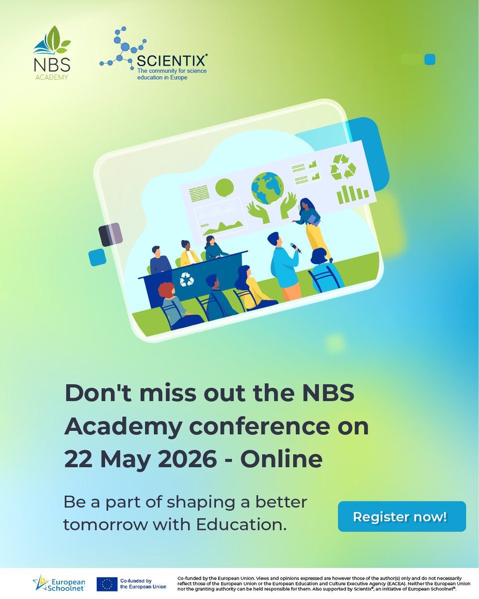 scientix_eu's tweet photo. How do we integrate green competences into teacher training across Europe?🤔
Let's discuss at the @nbs_academy online Closing Conference on 22 May co-organised by #Scientix🌱
✅Keynotes from NBS experts
✅Interactive panel discussions
✅Strategy sessions
👉https://t.co/3iIe5KGtRd https://t.co/4JhUosC3Sp