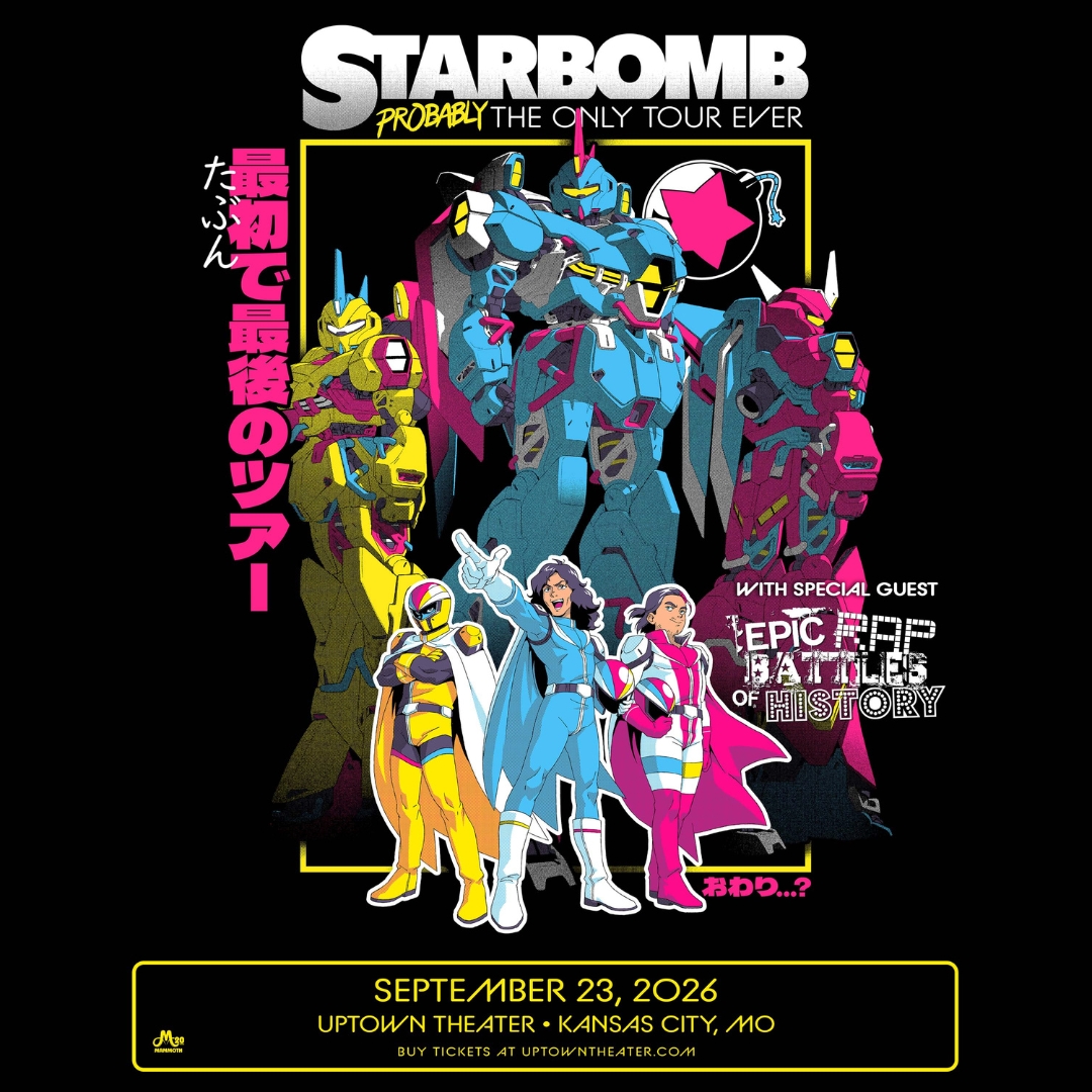 uptowntheaterkc's tweet photo. Announcing: 🌟Starbomb🌟 with special guest, Epic Rap Battles of History on Wednesday, September 23rd!

Tickets on sale this Thursday at 10a, in person at our box office and online at: https://t.co/RGQZJjD9sv https://t.co/SUBeAG6Rpu