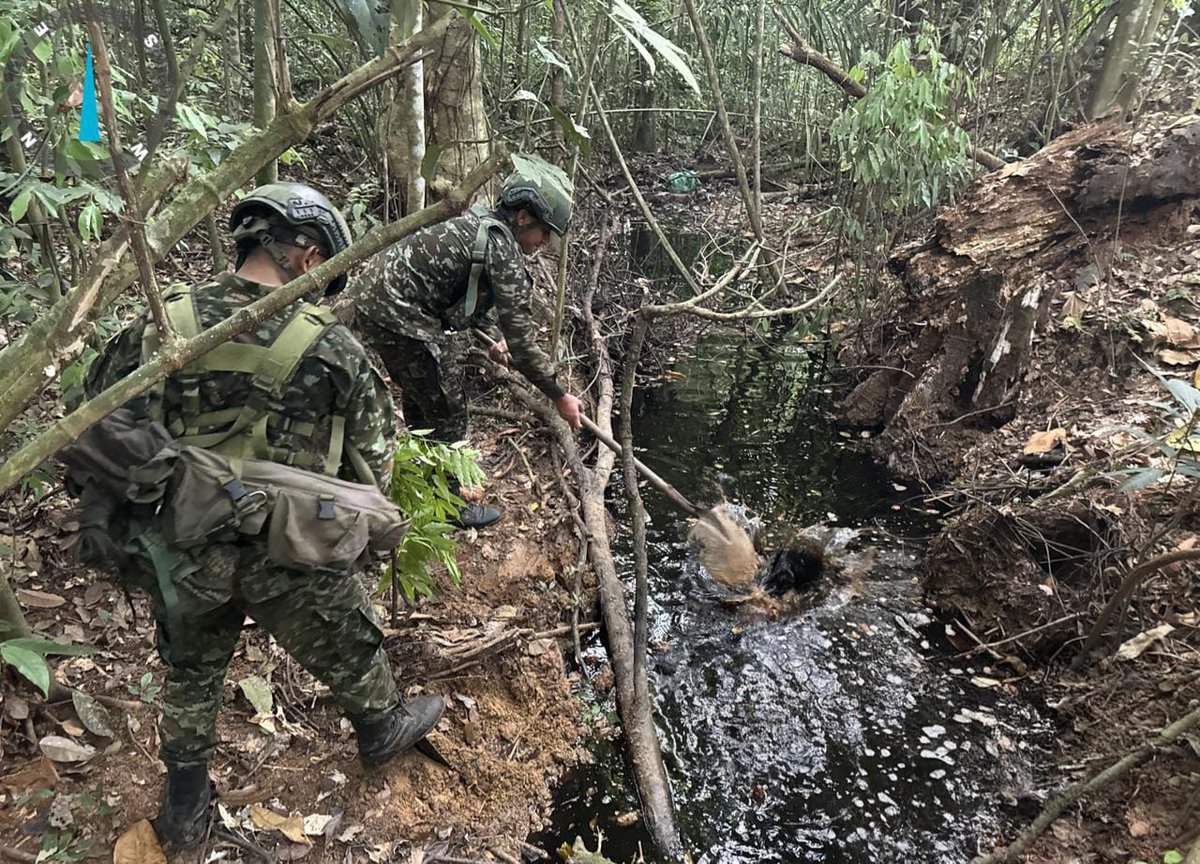 Ejercito_Div2's tweet photo. #ContundenciaOperacional | Tropas del Comando Contra el Narcotráfico y Amenazas Transnacionales #CONAT de la @Ejercito_Davaa propinaron un contundente golpe a las economías ilícitas del ELN en la región del Catatumbo, afectando sus finanzas en más de 2.800 millones de pesos.

Durante la operación militar fue ubicada y destruida una refinería ilegal empleada para el almacenamiento y procesamiento de hidrocarburos hurtados del oleoducto Caño Limón–Coveñas, debilitando las capacidades logísticas y criminales de este grupo armado organizado.
#SeguridadYDemocracia2026