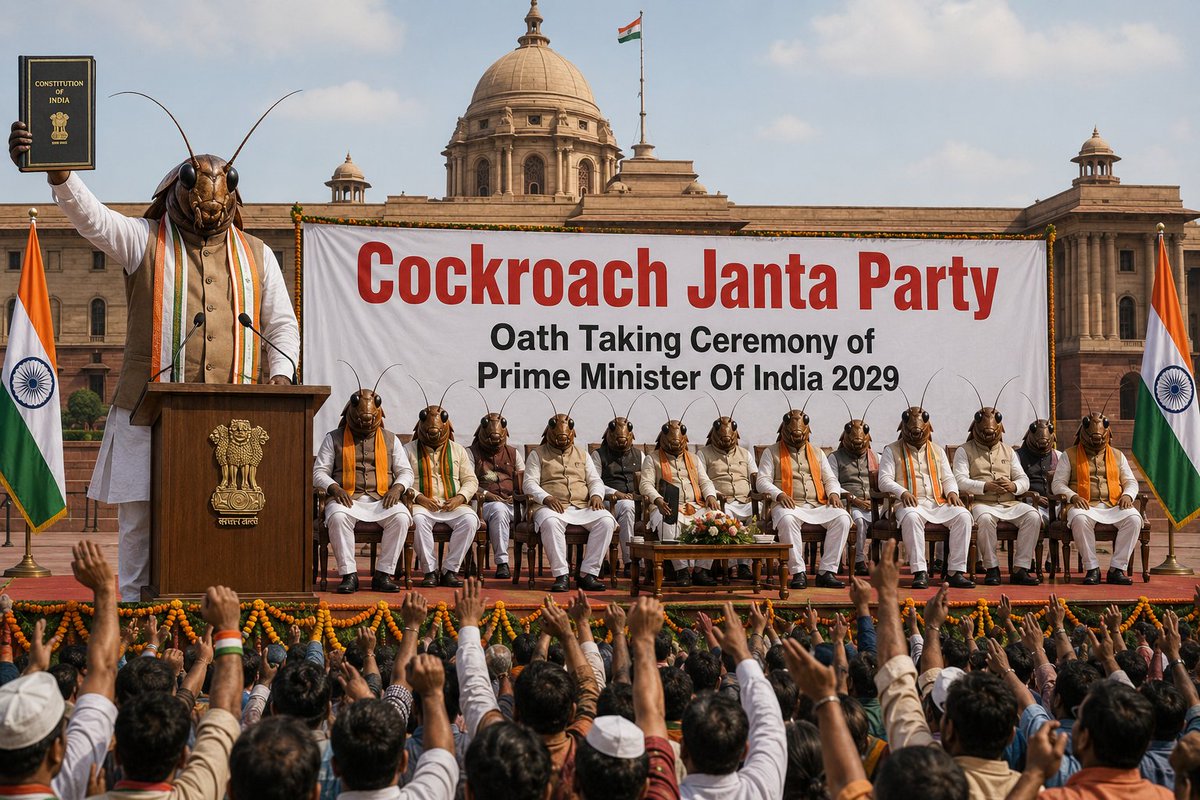 pawankumarindo's tweet photo. Scene from 2029.. 💯🔥
#cockroachjantaparty #Coackroach_Janta_Party
#Coackroach #cji Delhi https://t.co/x5QpUD1XTl