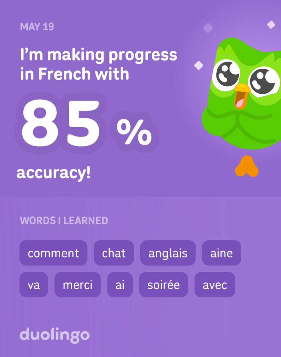 MarkDecorCro's tweet photo. I’m learning French on Duolingo! It’s free, fun, and effective. https://t.co/ZDXn5ECwwH