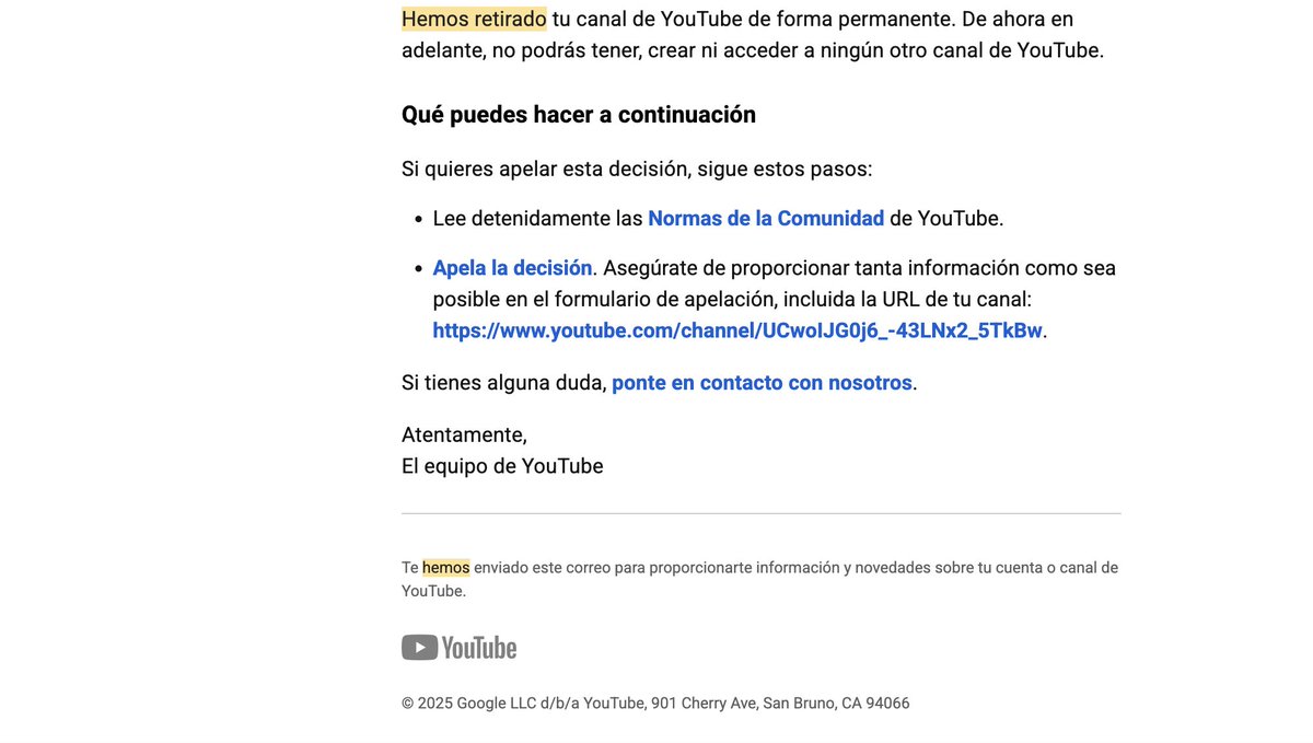 SandiaBruno's tweet photo. Hola equipo de YouTube, @TeamYouTube 

Hoy ya llevo más de 7 meses sin mi canal de YouTube y sinceramente sigo esperando una nueva revisión manual de mi caso.

Comencé mi canal en 2024. Al principio subía videos de motivación, historias de personas exitosas y también aparecía yo mismo hablando sobre frases inspiradoras, citando autores como Dale Carnegie y otros referentes. Aunque trabajé mucho, esos contenidos no tuvieron grandes resultados.

Después decidí cambiar de temática porque me apasionan las series de zombis y comencé a subir Shorts sobre las series que más me gustaban. Todo empezó a crecer de manera increíble: llegué a 280 mil suscriptores. Para mí era un sueño. Era mi único canal monetizado, además de otros canales personales que casi no utilizaba.

Cuando llegué a los 100 mil suscriptores comenzaron los problemas: recibí strikes que logré resolver directamente con los responsables de las series. Nunca tuve faltas graves. Luego, en junio, mi canal fue cerrado por “spam y estafas”, algo que jamás intenté hacer. Nunca engañé a nadie. Tal vez usé demasiados hashtags en algunos Shorts, pero nunca fue con mala intención. Todos aprendemos en el camino.

En julio, después de varias apelaciones, YouTube restauró mi canal y me dijeron que había sido un malentendido. Eso me hizo entender que el contenido que hacía antes no era un problema. Aun así, por miedo a perder el canal otra vez, cambié muchas cosas:

reduje la cantidad de Shorts,
empecé a usar mi propia voz,
usé menos hashtags,
escribí mejores descripciones,
cuidé más cada publicación.

Tenía una comunidad sana y jamás intenté engañar con títulos falsos o contenido diferente al mostrado en los Shorts. Siempre veía personalmente cada episodio y elegía momentos emocionales, divertidos o impactantes para compartirlos de forma creativa.

El único posible error que puedo imaginar fue haber eliminado muchos videos antiguos después del primer cierre de junio, porque quería que mi canal tuviera una identidad más coherente. Tal vez eso fue malinterpretado por el sistema, pero nunca actué con malas intenciones.

Solo quiero pedir una nueva revisión manual realizada por una persona. YouTube era una oportunidad enorme para mí y perdí años de trabajo y una comunidad que construí con mucho esfuerzo.

Espero sinceramente que alguien pueda entender mi situación.

Gracias por su tiempo.