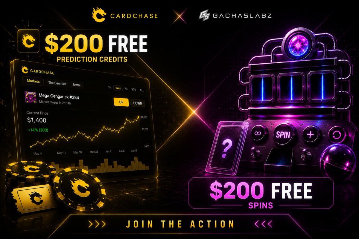 CardChaseFun's tweet photo. We're teaming up with @GachaSlabz to reward active members across our communities!

Whether you're chasing grails, ripping for fun, or stacking slabs... this collab is for the collectors🔥

All active CardChase predictoors: check your inboxand claim your unique code -> head over to @GachaSlabz to play your free spin!

Good luck🤞