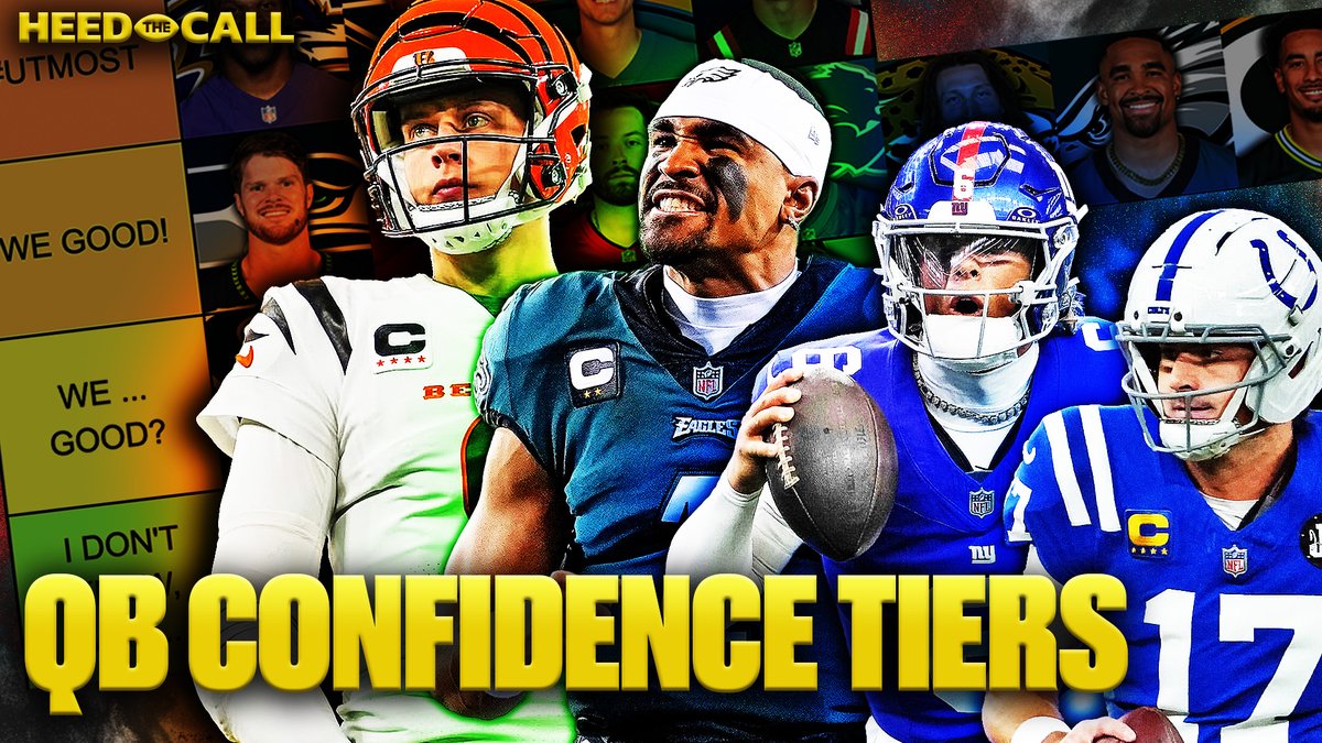 HeedTheCallPod's tweet photo. NEW POD: How confident are YOU in your team's starting QB for 2026?

We placed all 32 starters (or camp battles) into CONFIDENCE TIERS for the upcoming season!
📺https://t.co/SEfYx3fj9M
🎧https://t.co/qnDkcCHiDh
🎧https://t.co/PGb7LYbiel https://t.co/PeFLcZMKgq