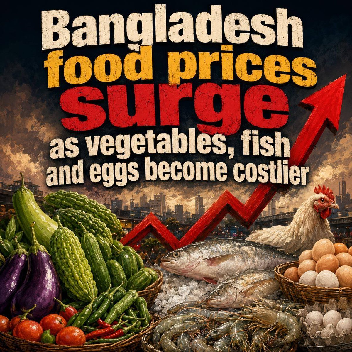 ShahAdaanU's tweet photo. Consumers across Bangladesh are facing mounting pressure as the prices of vegetables, fish, chicken and eggs continue to rise sharply in local markets.

In Dhaka’s kitchen markets, many common vegetables are now selling for around 100 taka ($0.85) per kilogram or more, while fish prices have climbed beyond the reach of many low- and middle-income families.

At markets including Karwan Bazar, New Market and Hatirpool, vegetables such as eggplant, cucumber, bitter gourd and ridge gourd were all selling near or above the 100 taka mark on Friday. Green chillies rose to 160 taka per kilogram, while bottle gourds were selling for 100 taka each.

Fish prices have also surged. Pangash, often considered one of the more affordable fish varieties, was selling for around 200 taka per kilogram. Shrimp prices reached as high as 1,100 taka per kilogram, while hilsa weighing more than one kilogram was reportedly selling above 3,000 taka.

Chicken and egg prices have also increased in recent weeks. Broiler chicken was selling for around 200 taka per kilogram, while a dozen eggs cost between 140 and 160 taka depending on type and size.

Many consumers say they are being forced to cut back on purchases.

“You can hardly find vegetables below 100 taka now,” one shopper at New Market said. “Earlier I used to buy one kilogram, but now I buy half a kilogram or even less.”

The rising food costs come as many households in Bangladesh continue to struggle with inflation and broader economic challenges, increasing concerns over affordability for ordinary families.⁩

@POTUS @icsforum @StateDept
@VP @StateDRL @MediaFreedomC
@UN_HRC @UN_News_Centre @WSJ
@sajeebwazed @nytimes @amnesty
@article19org @pressfreedom @AFP
@HRF @omctorg @saddamhussainbd
@UNHumanRights @ALBDMedia @UN
@BBC @Reuters @UN_SDG @AP @hrw