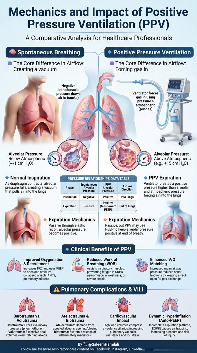 SaleemHamilah's tweet photo. 🫁 Effects of Positive Pressure Ventilation on the Pulmonary System.

Saleem N. Hamilah 🫁 

#respiratorytherapist #mechanicalventilation #be_anRT #WorldNeedsMoreRTs https://t.co/k2SofvmT4P