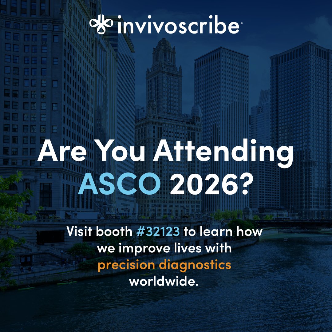 Invivoscribe's tweet photo. Attending #ASCO26? Visit booth #32123 to see how #Invivoscribe &amp; #LabPMM are advancing #oncology development with globally standardized #MRD testing &amp; precision diagnostics.

📅 Schedule a meeting: https://t.co/urkR0XNuQI

#ClinicalTrials #PrecisionMedicine #AML #Biomarkers
@ASCO https://t.co/p1qE3JvmPj