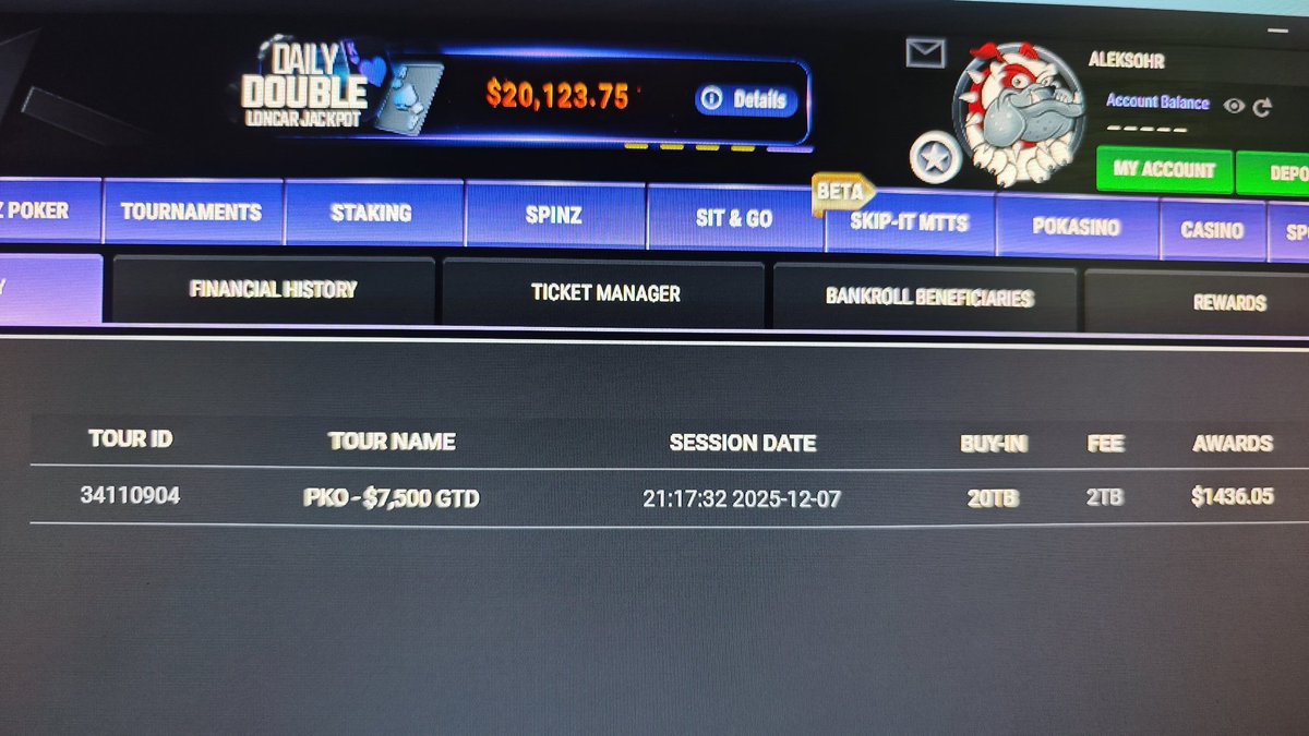 aleksohr's tweet photo. @RobKuhn_ My best tournament was in december last year i get first place out of 2800 ppl  with 2 buyins on 1 cent spin total 47 cents . 
Acr : aleksohr https://t.co/h2ADEQhlFP
