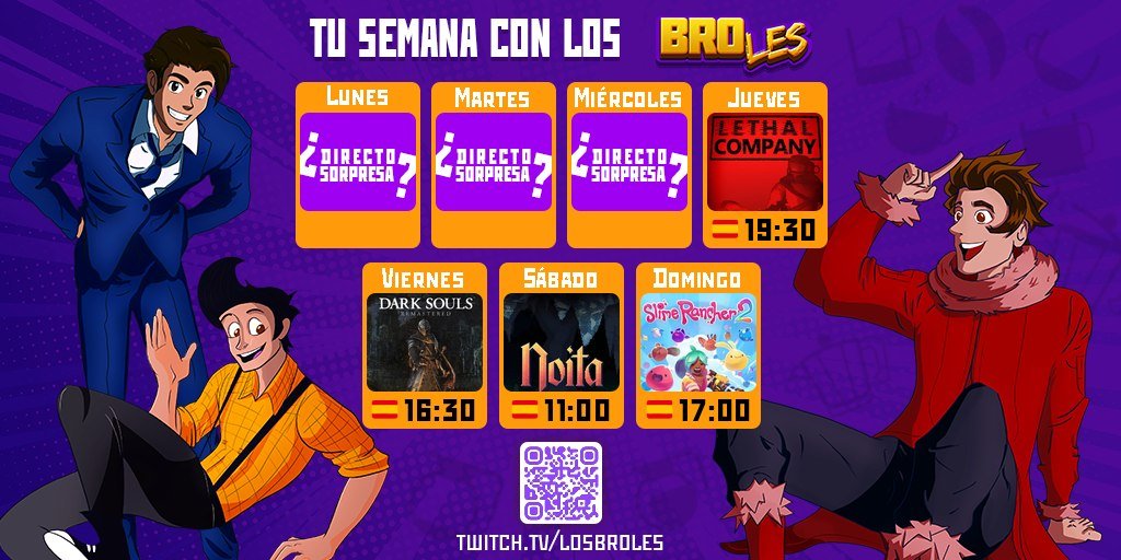 BL_SeeS's tweet photo. 👀 Ojito que esta semana cambia un poco!

🟡🔵🔴 Lethal Company el jueves! reporteros en acción

🟡🔴 No-Hit a cuatro manos, ruleta de Bosses!

🟡 Noitita cortito con desayuno

🔴 El ranchero de Slimes segundo https://t.co/6hfoQ6FvjR