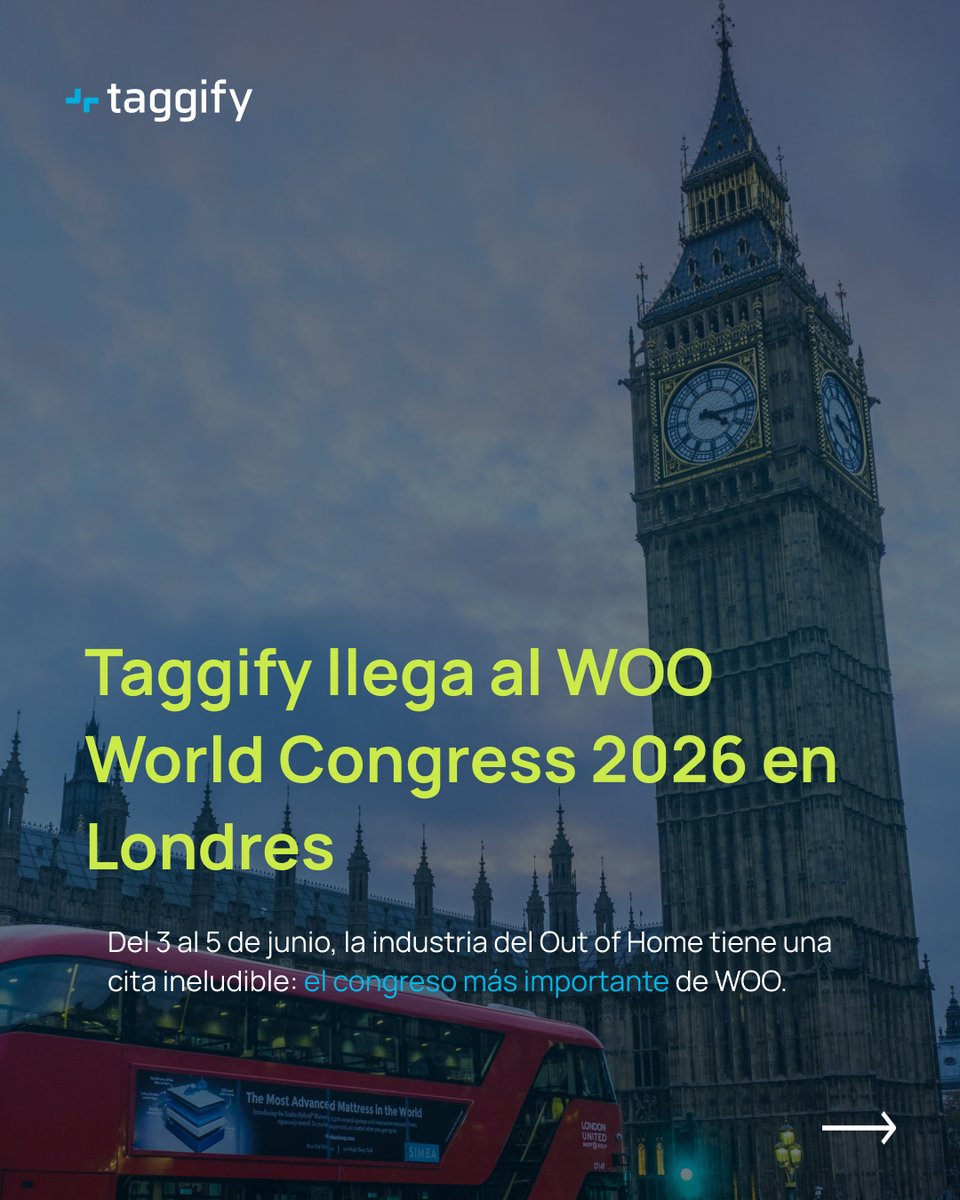 Taggify_'s tweet photo. Llega el  @worldoohorg's Annual Congress 2026 🌍🇬🇧

Del 3 al 5 de junio, Londres va a ser el centro de la industria OOH.  

Y Taggify va a estar ahí. 

Explorá los detalles del congreso más importante de OOH: 👇
https://t.co/IU9ZIOir8r

#OOH #WOOLondon26 #DOOH https://t.co/oQtb5RGU2k