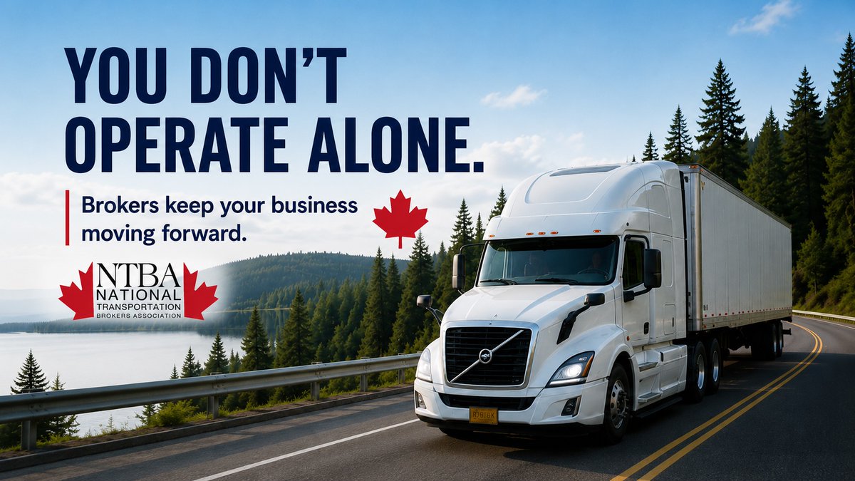 NTBACANADA's tweet photo. Canadian freight brokers and carriers help keep goods moving across the country.

Your business doesn’t operate alone. Connect with a trusted transportation partner through the NTBA Member Directory.

https://t.co/Am9EjGQpRx

#transportation #trucking https://t.co/HtNSnI1FLi