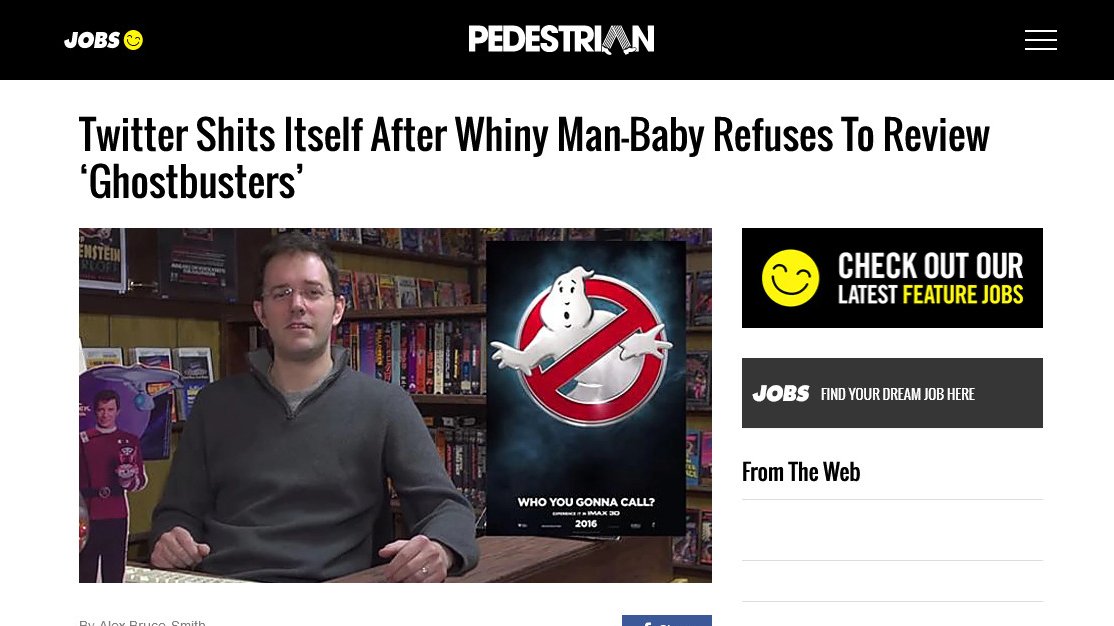 ReviewsPossum's tweet photo. Seeing how the entire media ganged up on James Rolfe with all of the seething hate and vitriol they could summon for simply saying he didn't want to watch the shitty Ghostbusters remake should have been an eye-opener for everyone.

The fact that Sony now pretends that movie doesn't exist after it flopped so hard almost makes it funny in hindsight.
