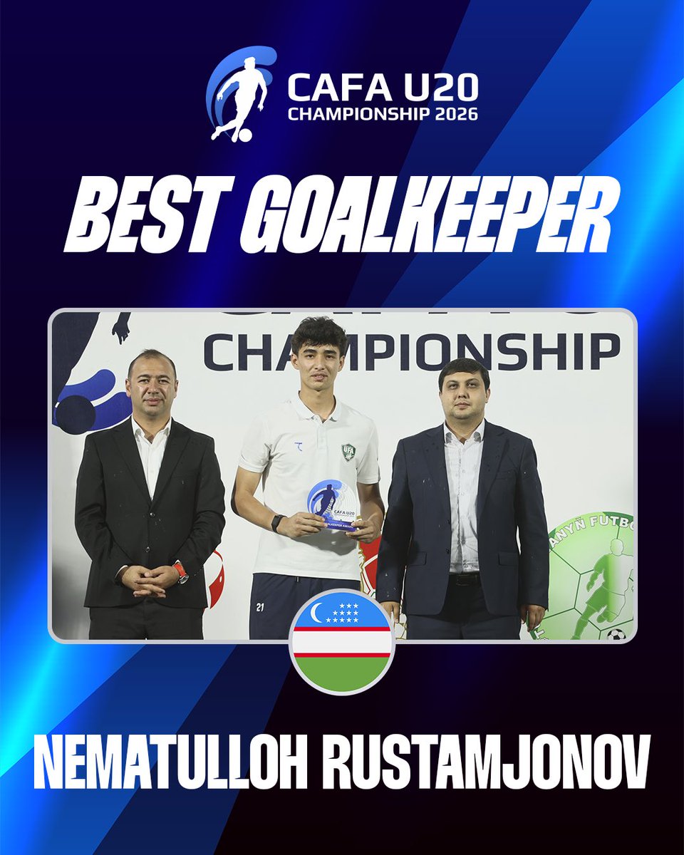 CAFAssociation's tweet photo. Best Goalkeeper 🧤 🇺🇿

🏆 CAFA U20 Championship 2026

#CAFA #CAFA2026 https://t.co/5LHFfUPFwc