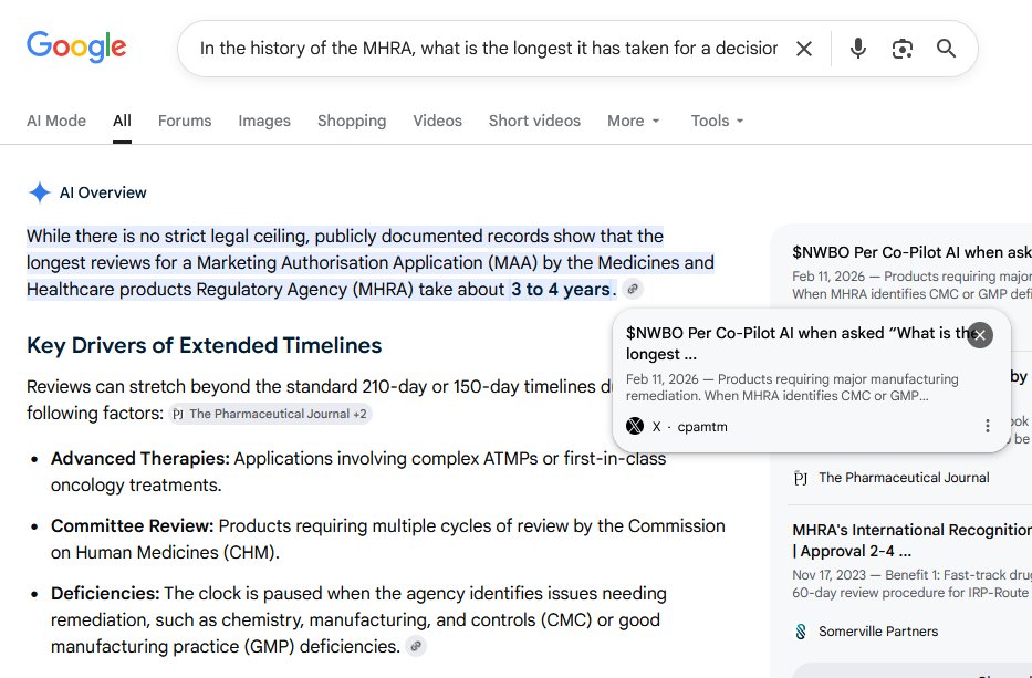 YourselfOften's tweet photo. Funny thing...I thought I'd try the Google version of AI and ask the question.  Here's a screenshot of the response.  Notice $NWBO was the Google AI link.  Other people have asked.  Here's the associated link:

https://t.co/Pcj6fzMHqj https://t.co/8Gmb9hDm9z