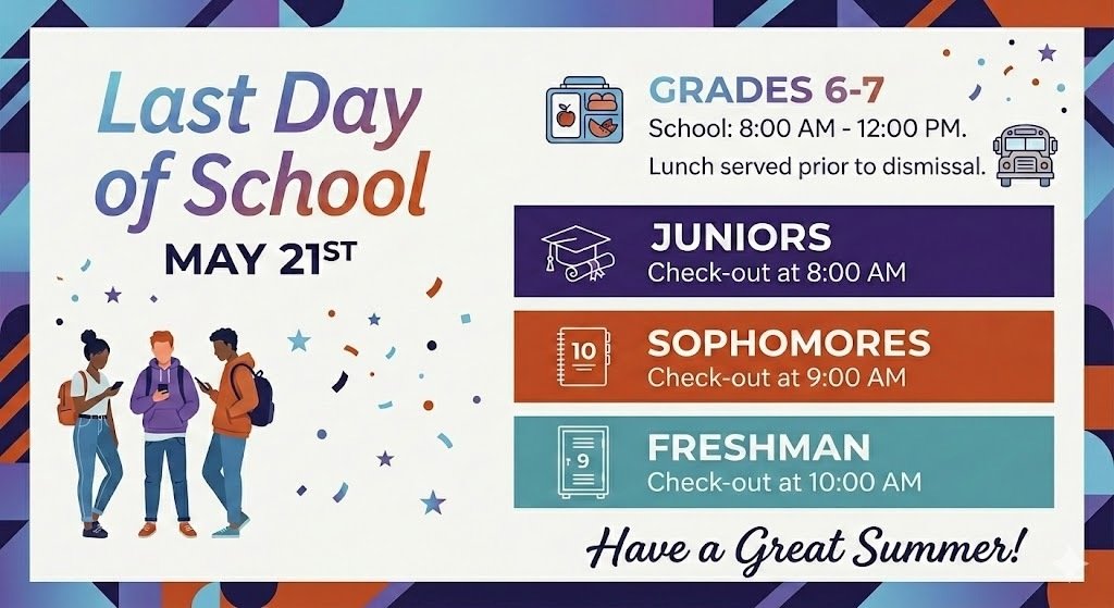 MaltaHighSchool's tweet photo. May 21 is the Last Day of School.  Have a Great Summer! https://t.co/WB8kwFKuIO