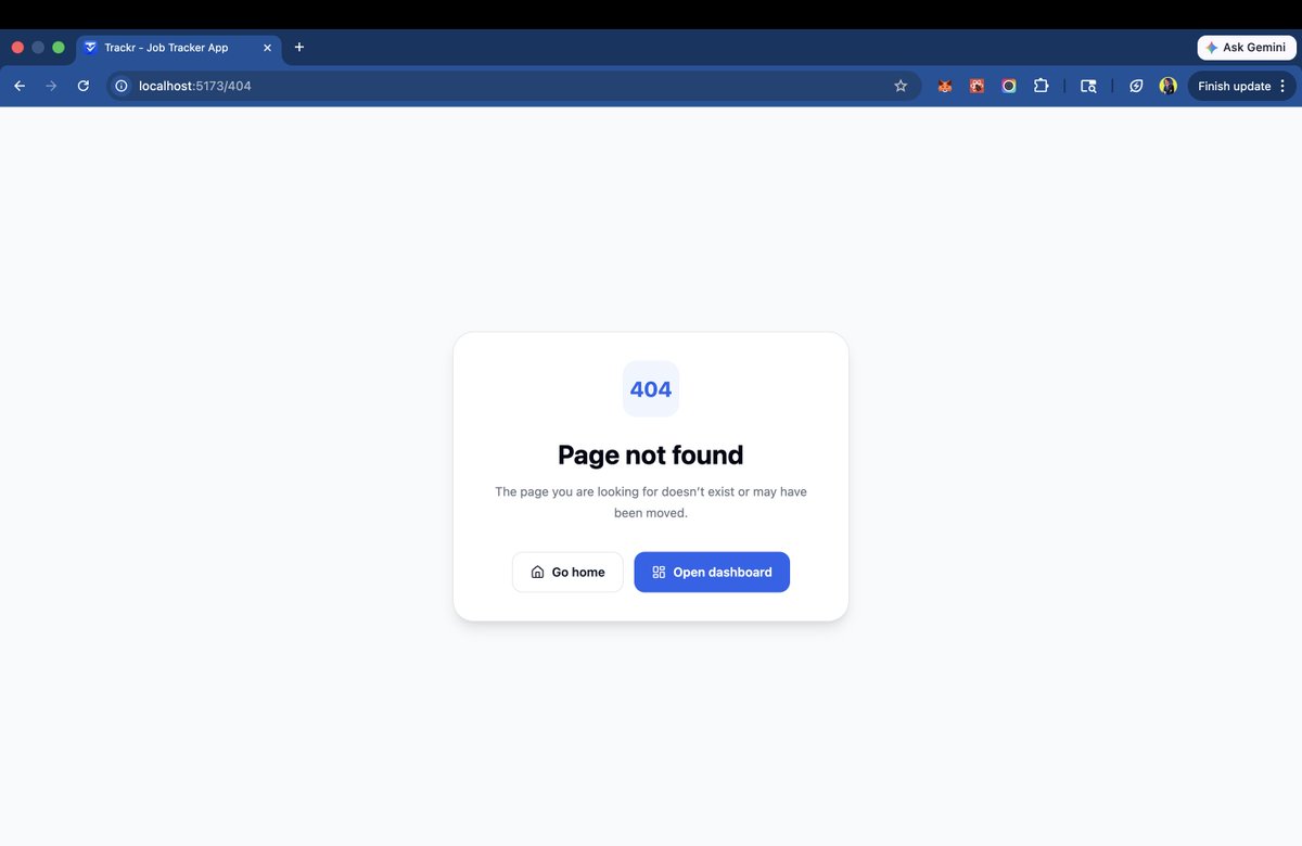 AfsarWebDev's tweet photo. Day 38 of building Trackr 🚀

Improved navigation and UX flow.

Worked on:
✅ Logo links home
✅ Home in dropdown
✅ NotFound page
✅ Invalid routes
✅ ScrollToTop

Learning:
Great UX is more than pages.
Small routing fixes make Trackr feel complete ✨

#BuildInPublic #ReactJS https://t.co/ZDqy6cdAXy