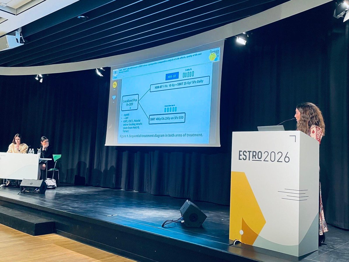 URONCOR's tweet photo. ¿Añadir boost de braquiterapia HDR a la SBRT en cáncer de próstata localizado? Compartimos nuestros datos en #ESTRO2026: ambas estrategias logran un control bioquímico excelente con perfiles de toxicidad y calidad de vida (QOL) https://t.co/hDqq5xm982