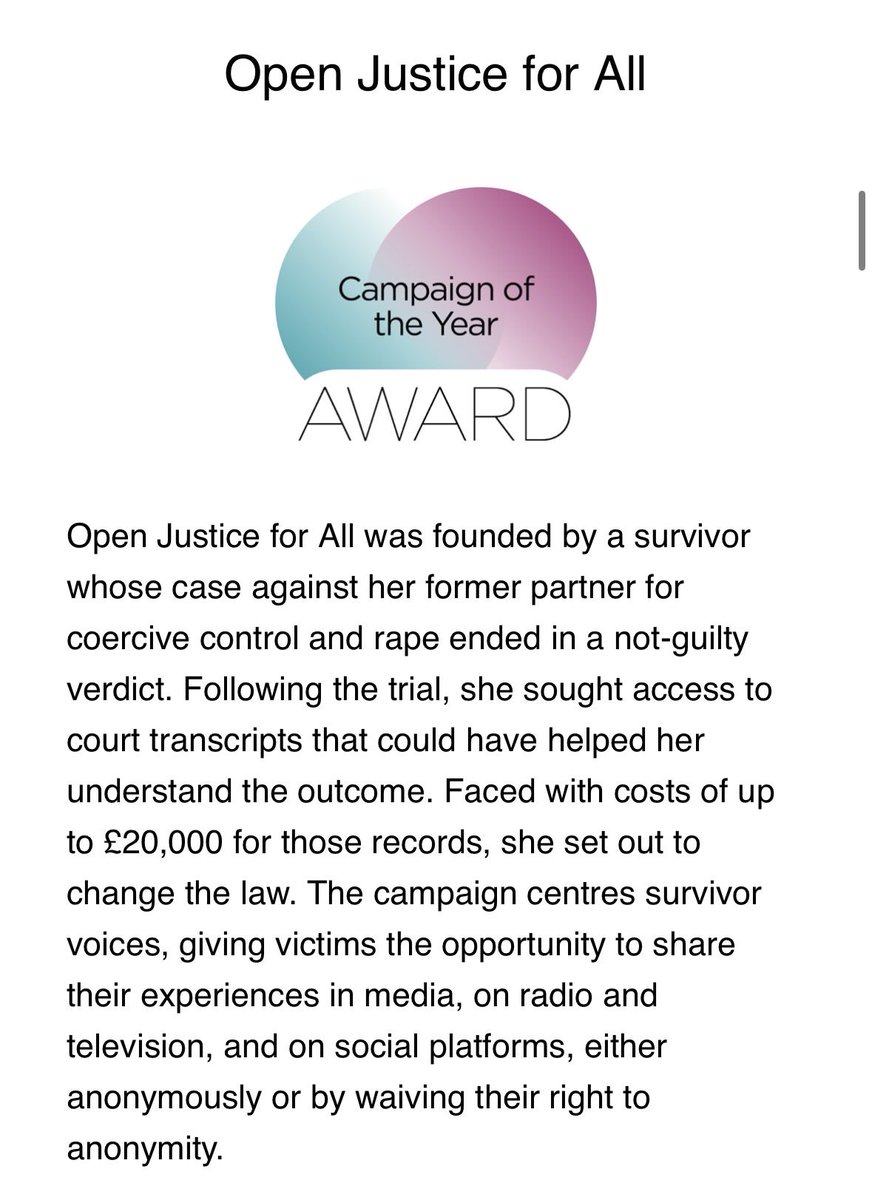 OpenJustice4All's tweet photo. We are incredibly proud to have been shortlisted for the first Prevention of Violence Against Women and Girls Awards amongst some amazing campaigners and survivors. 🙏 check out the full shortlist here https://t.co/M8s72qWtGO https://t.co/KZXlwjF5I3