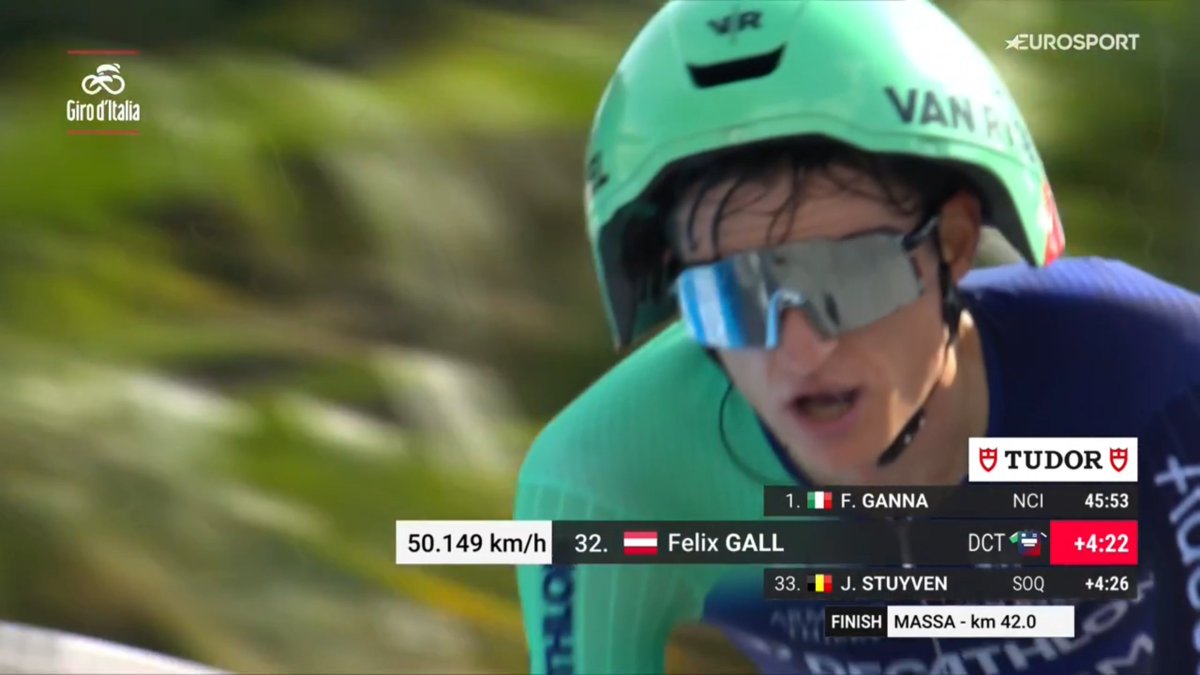 faustocoppi60's tweet photo. No Decathlon magic for Felix Gall today, he still sucks at time-trialing. Disastrous day. He lost 50 seconds even to Hindley and 2:30 to Arensman! I BLAME THE HELMET!  #GirodItalia
#GirodItalia https://t.co/e80bVTzDs0