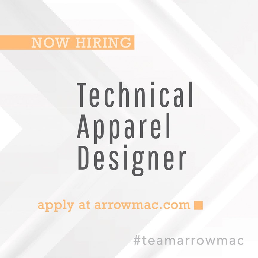 arrowmac's tweet photo. We are looking for a Technical Apparel Designer to join our client in OC! Please send in your resume to careers@arrowmac.com if interested. #TeamArrowmac 

#Creativejobs #NowHiring #Hiring #JobSearch https://t.co/lR54qZj6cV