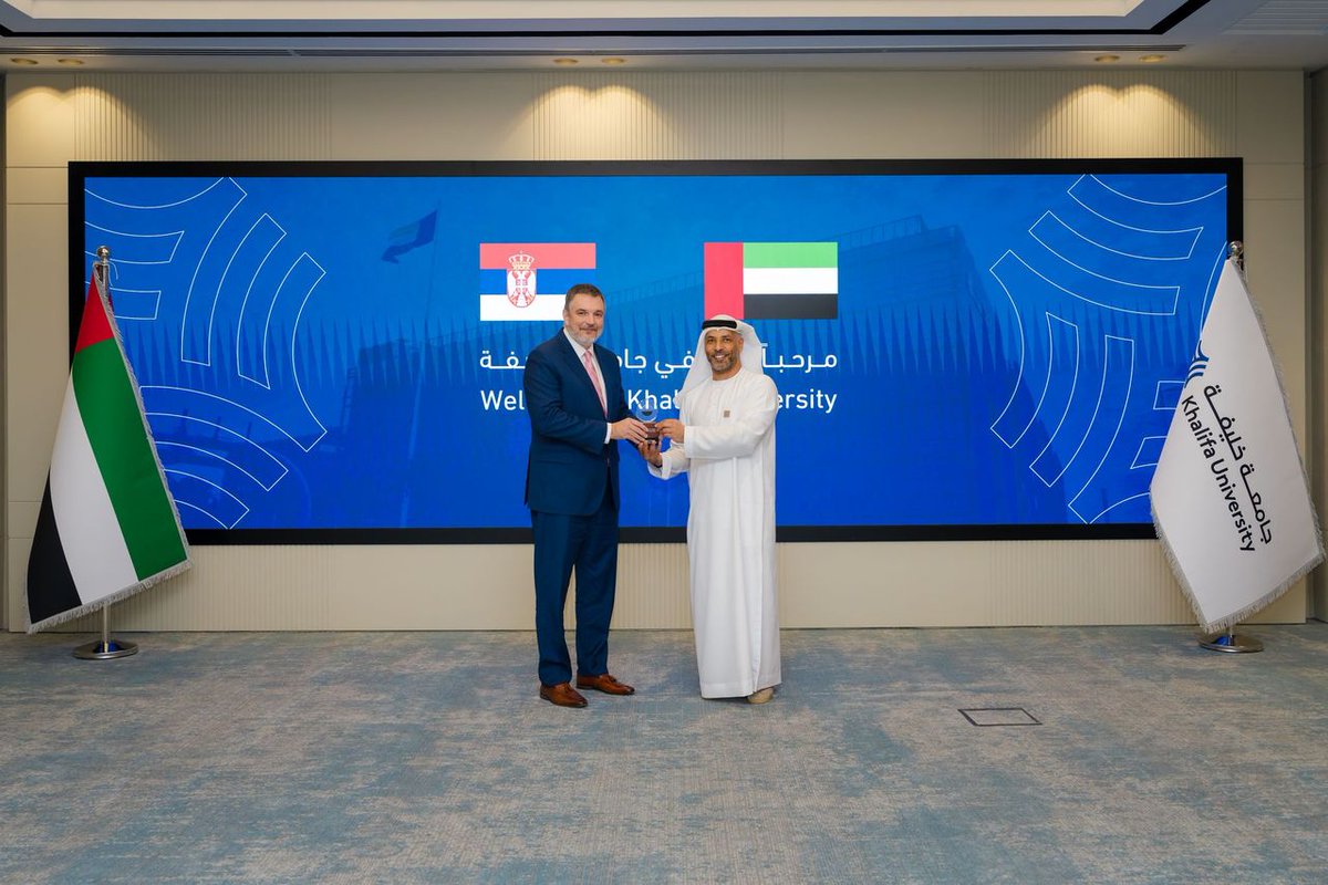 SRBinUAE's tweet photo. Very grateful to His Excellency Prof. Ebrahim Al Hajri, the President of Khalifa University, and his team, for a very warm welcome, a substantive discussion on how to deepen cooperation with Serbia, and an insightful tour of the campus! https://t.co/aVAFjirHPB