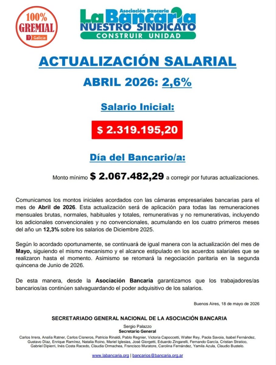 GremialGalicia's tweet photo. ➡️ Grillas: Actualización Abril. 📃
➡️ Adiccionales y conectividad 
➡️ Día del Bancario.📈 https://t.co/robOfSUYju