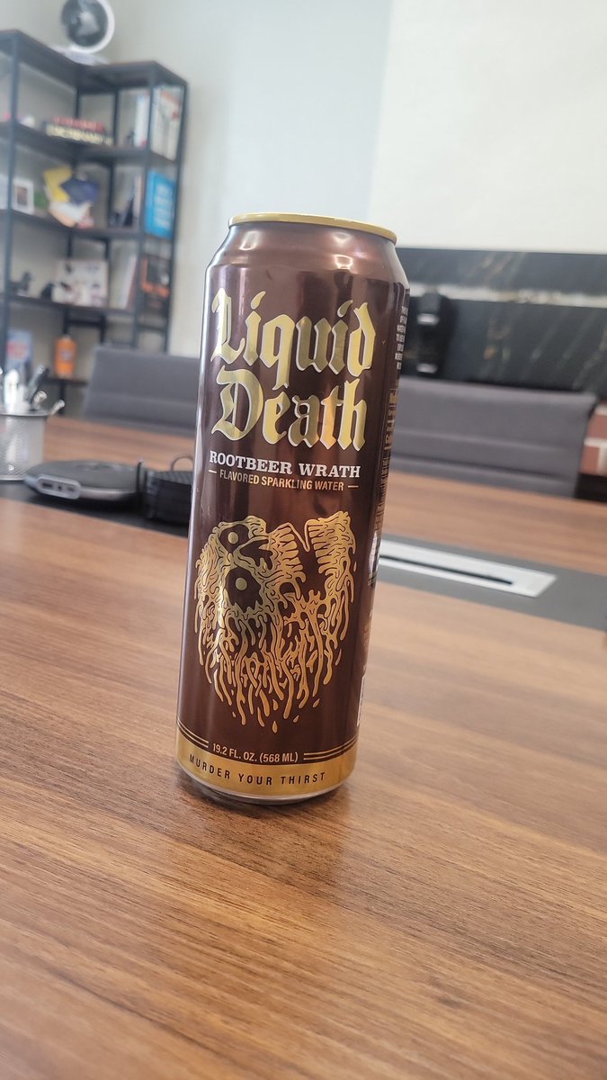 Kfray_'s tweet photo. @LiquidDeath This tastes like fast food rootbeer after it sat in the car for a week and the ice has already melted. https://t.co/34Tfp2sXYb