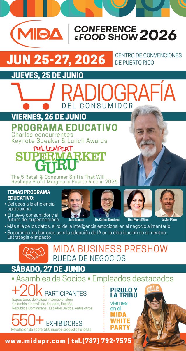 midapr's tweet photo. Accede a todos los eventos abiertos al público general que se llevarán a cabo durante los tres del MIDA Conference & Food Show 2026 con el Paquete Completo. La rueda de negocios MIDA Business Preshow es un beneficio exclusivo para los exhibidores y compradores de las empresas socios de MIDA. Boletos para resto de los eventos, aquí: https://t.co/mRUbejNfXi.