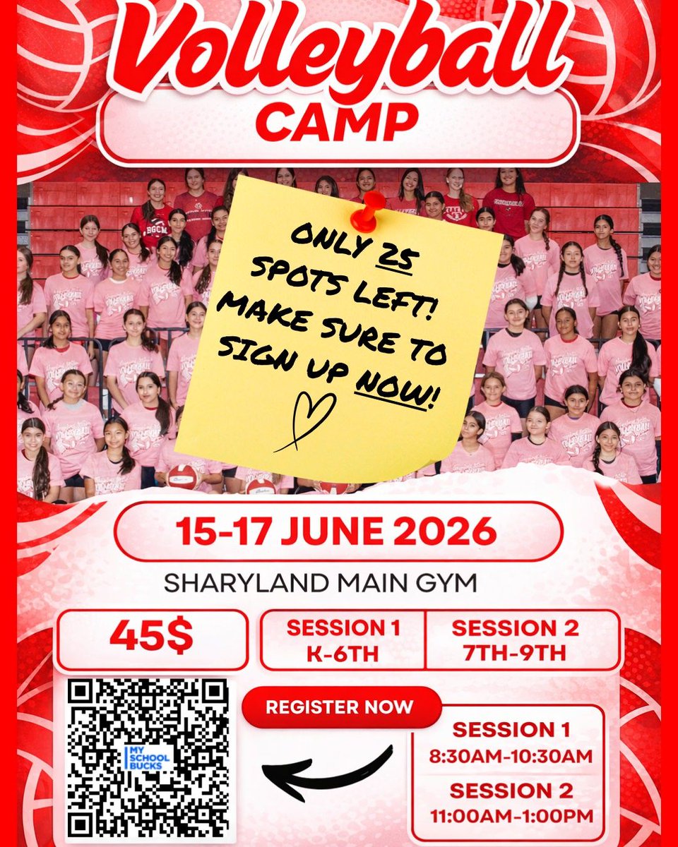 SharylandVB's tweet photo. Make sure you register for camp!! There's only 23 spots left. 🙌🏼 https://t.co/np6E05SOKQ