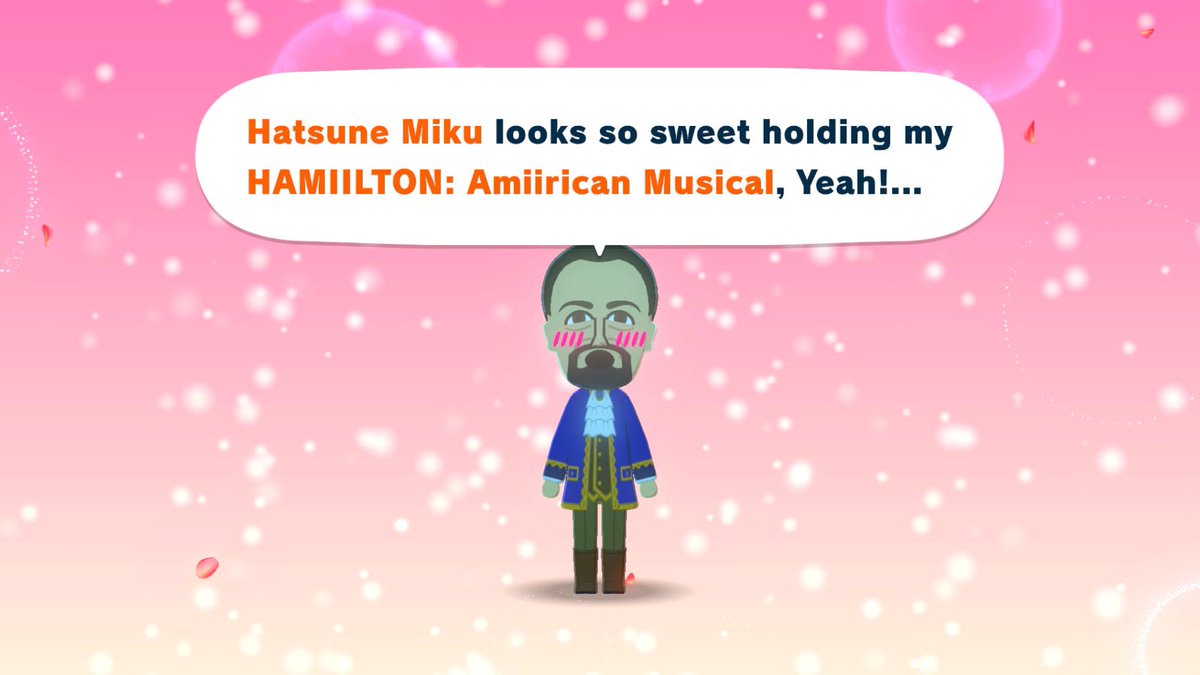 Romlyn_'s tweet photo. Alexander Hamilton falling in love with Miku because she was the only other person on the island who would listen to his shitty Mii musical https://t.co/2ozogL8n50