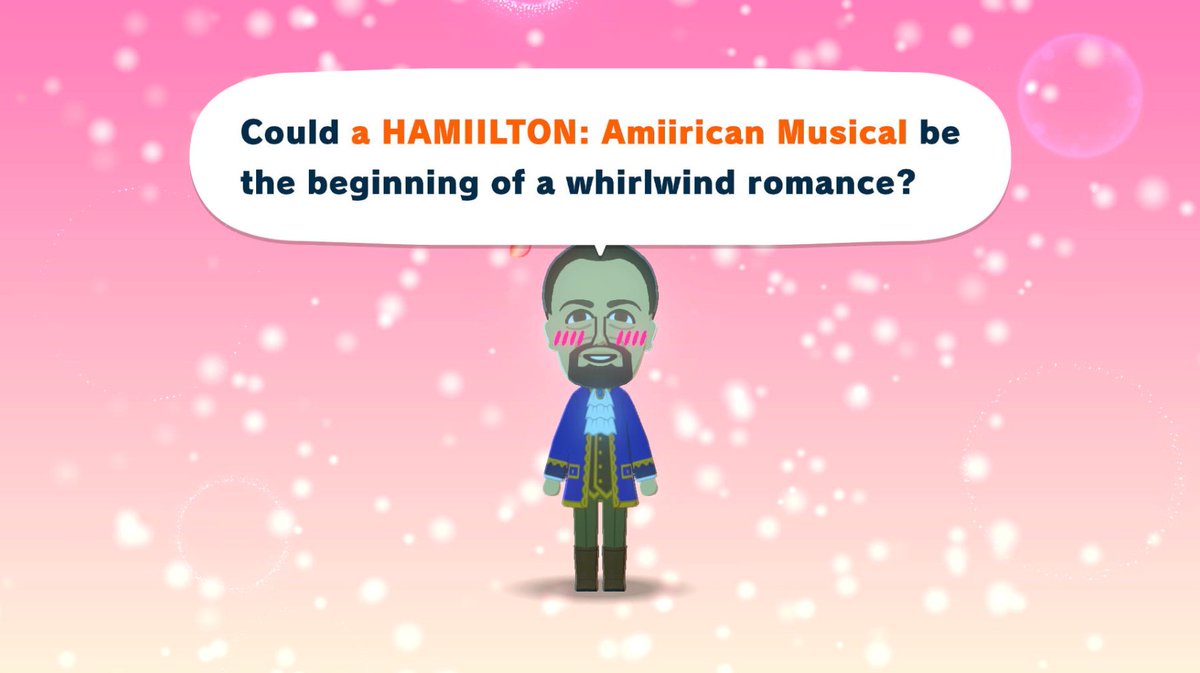Romlyn_'s tweet photo. Alexander Hamilton falling in love with Miku because she was the only other person on the island who would listen to his shitty Mii musical https://t.co/2ozogL8n50