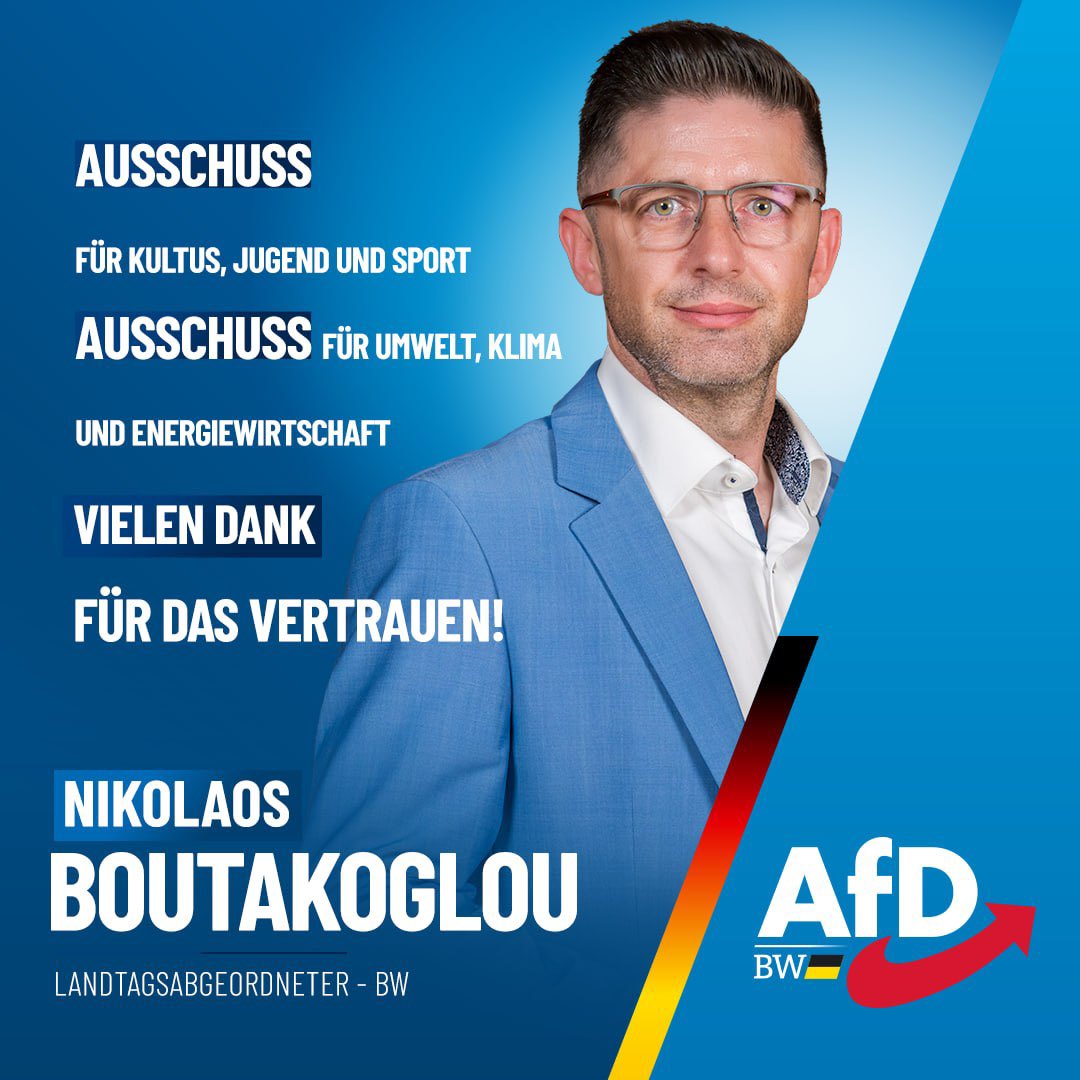Nik_Boutakoglou's tweet photo. Ich wurde heute von der AfD-Fraktion Baden-Württemberg als ordentliches Mitglied in die Ausschüsse für Umwelt, Klima und Energiewirtschaft sowie für Kultus, Jugend und Sport gewählt.

Als Heizungsbaumeister und Ausbilder werde ich mein Wissen in beide Ausschüsse einbringen! https://t.co/fsqYJnwF5h