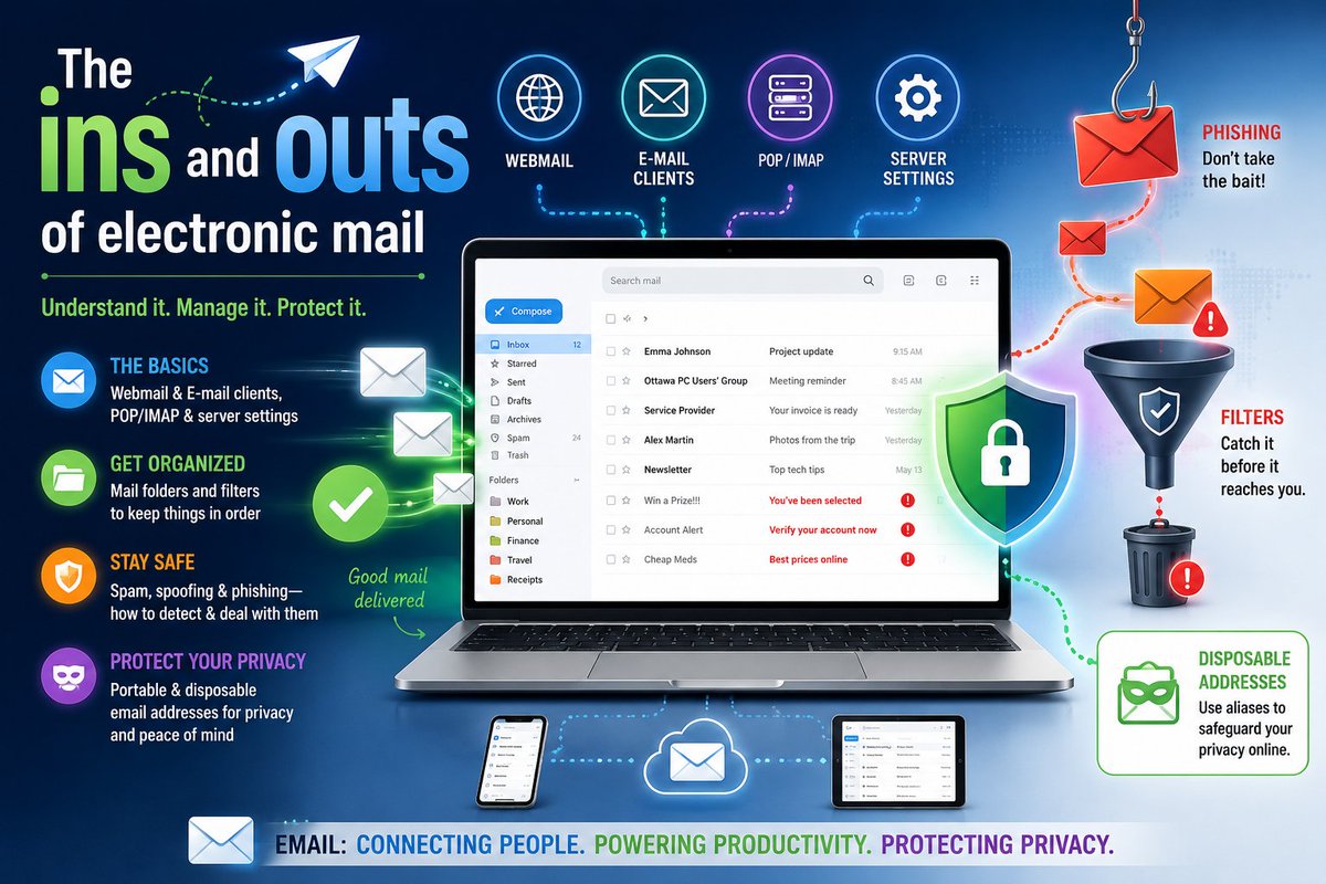 OPCUG's tweet photo. In partnership with @opl_bpo "Ins &amp; outs of electronic mail" Sat 2pm, Elmvale br Ottawa Public Library. @ChrisJohnTaylor will talk about email security, organizing your mailbox, how to easily migrate from one email system to another, &amp; more. @ottawaevents https://t.co/BekzZTMeC7 https://t.co/vMb0nucrpJ