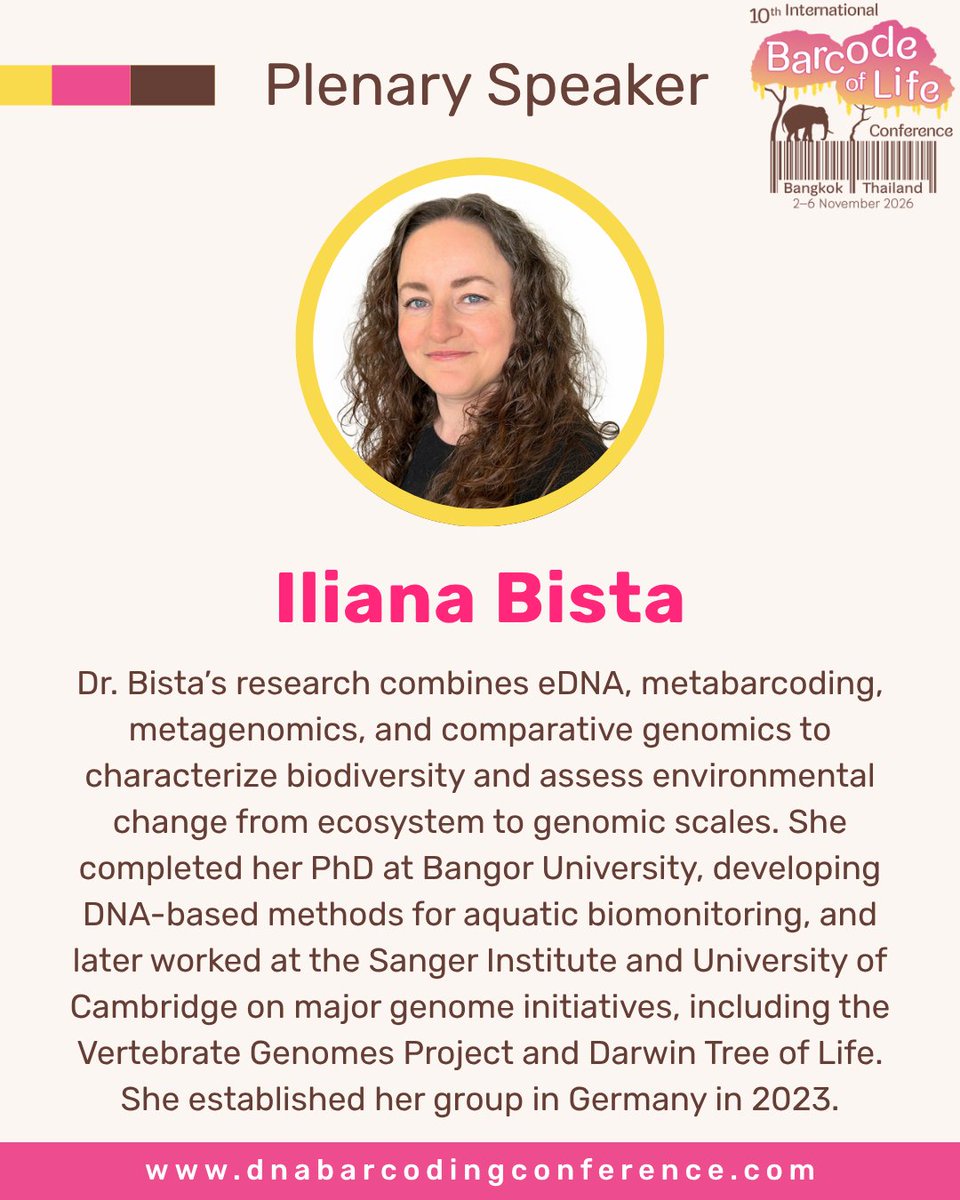 iBOLConsortium's tweet photo. Speaker spotlight for #iBOL2026!
Meet three of our plenary speakers:
Anne Chao, Iliana Bista, and Mark Blaxter.
Join us in Bangkok, Thailand, from 2–6 November 2026 for the 10th International Barcode of Life Conference.
https://t.co/i0JKITkaqW
#DNAbarcoding #BiodiversityGenomics https://t.co/IcPAfqejvT