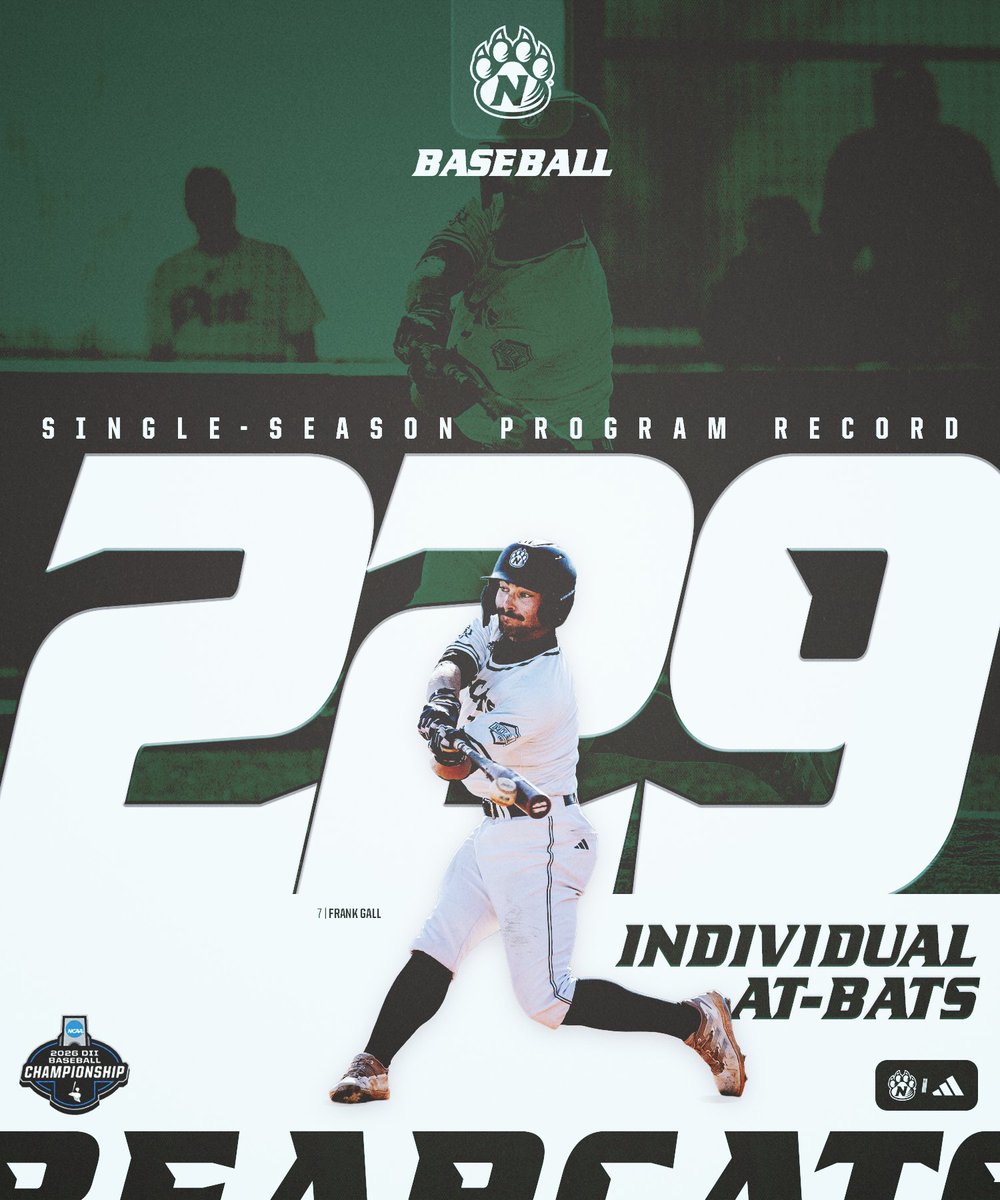 NWBearcatBSB's tweet photo. Rewriting history in 𝙂𝙍𝙀𝙀𝙉 and 𝙒𝙃𝙄𝙏𝙀 ⚾️✨

🚨 𝙎𝘾𝙃𝙊𝙊𝙇 𝙍𝙀𝘾𝙊𝙍𝘿 season runs scored (75)
🚨 𝙏𝙄𝙀𝘿 𝙎𝘾𝙃𝙊𝙊𝙇 𝙍𝙀𝘾𝙊𝙍𝘿 season hits (81)
🚨 𝙎𝘾𝙃𝙊𝙊𝙇 𝙍𝙀𝘾𝙊𝙍𝘿 season at-bats (229)

Ladies and gentlemen, #7 Frank Gall. 👏👏

#OABAAB https://t.co/kGrcJHU4dW